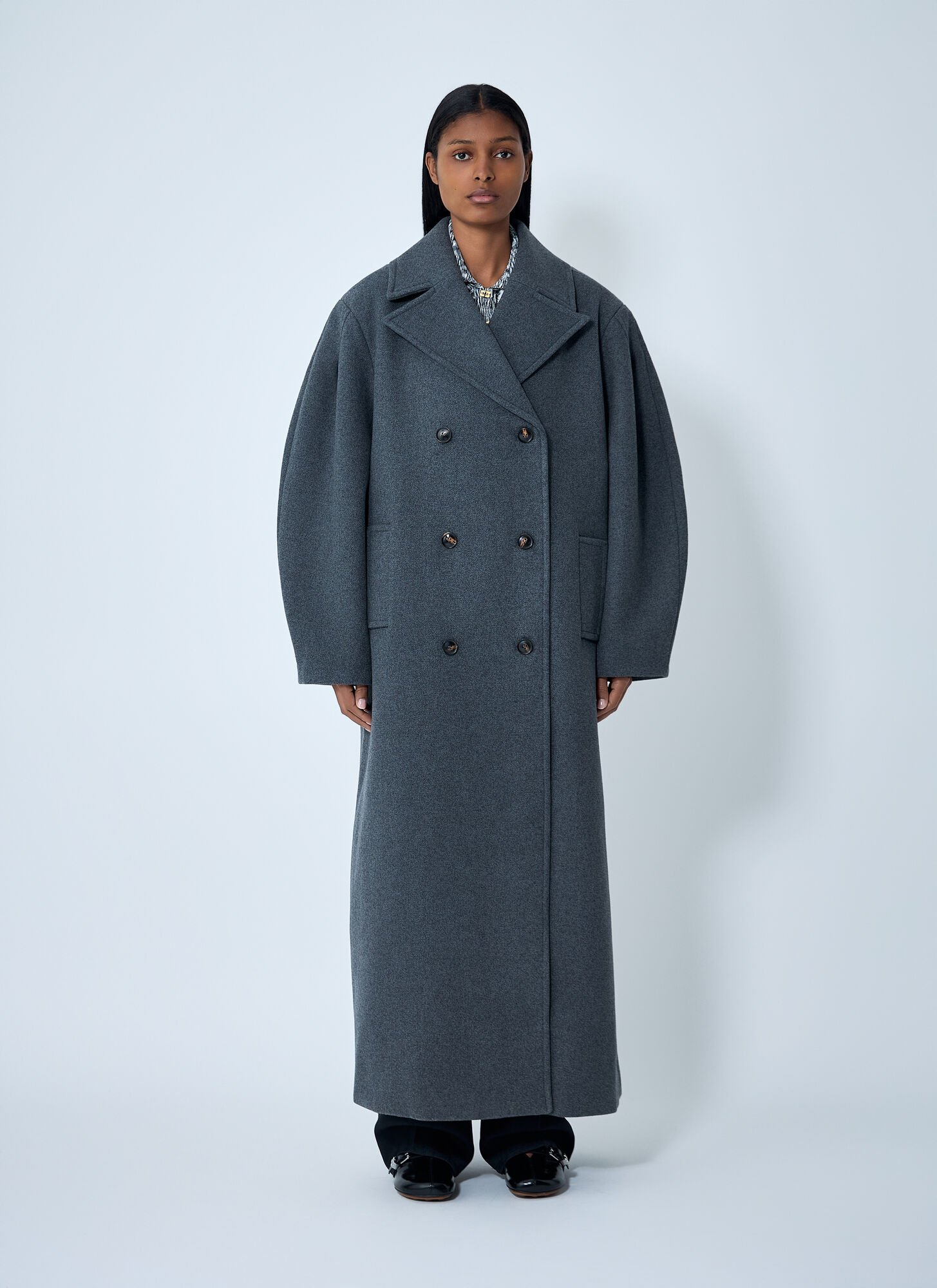 Ganni Wool-blend Coat In Gray