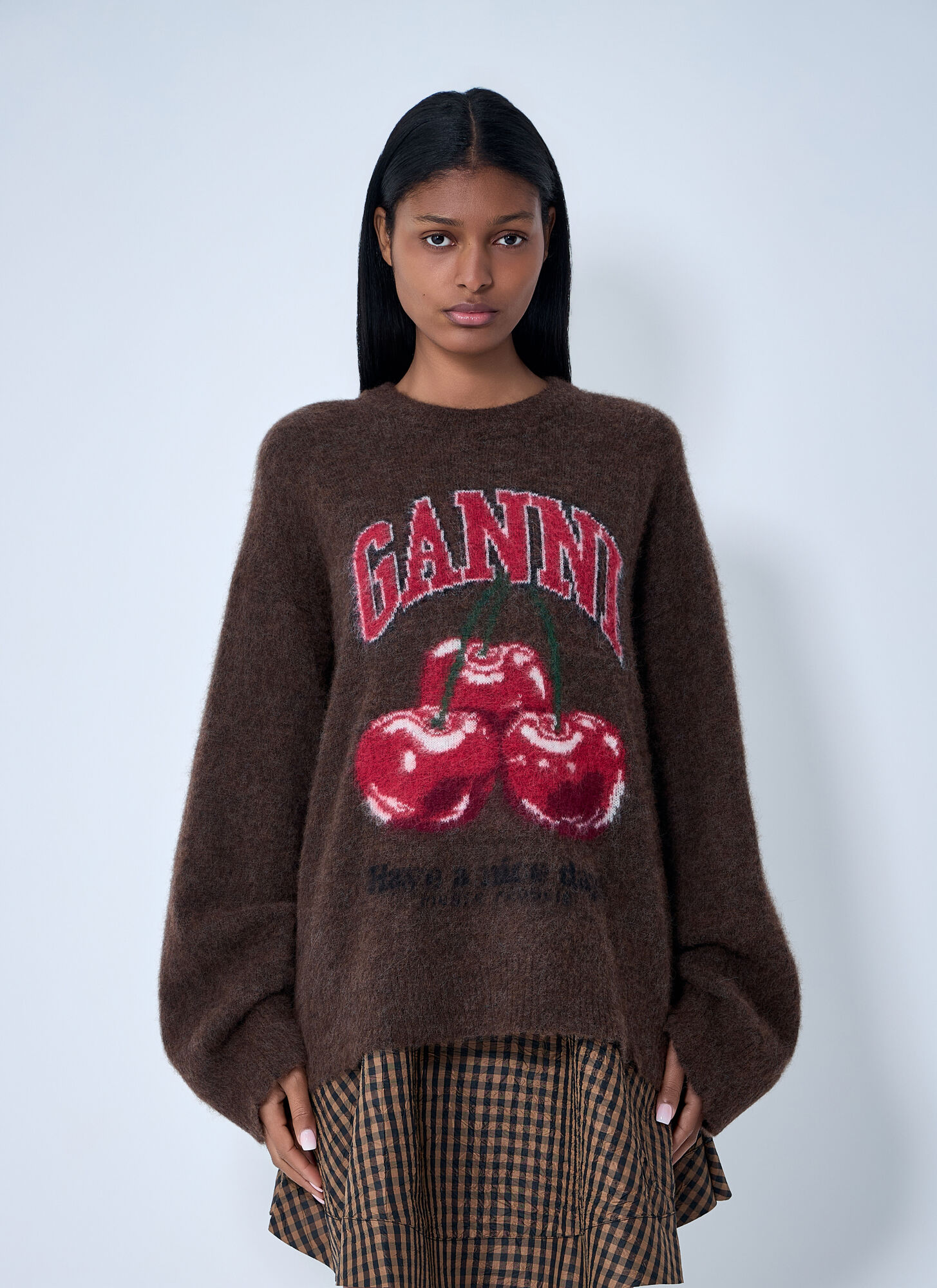 Ganni Women's Brown Brushed Knit Sweater - Woman Knitwear M