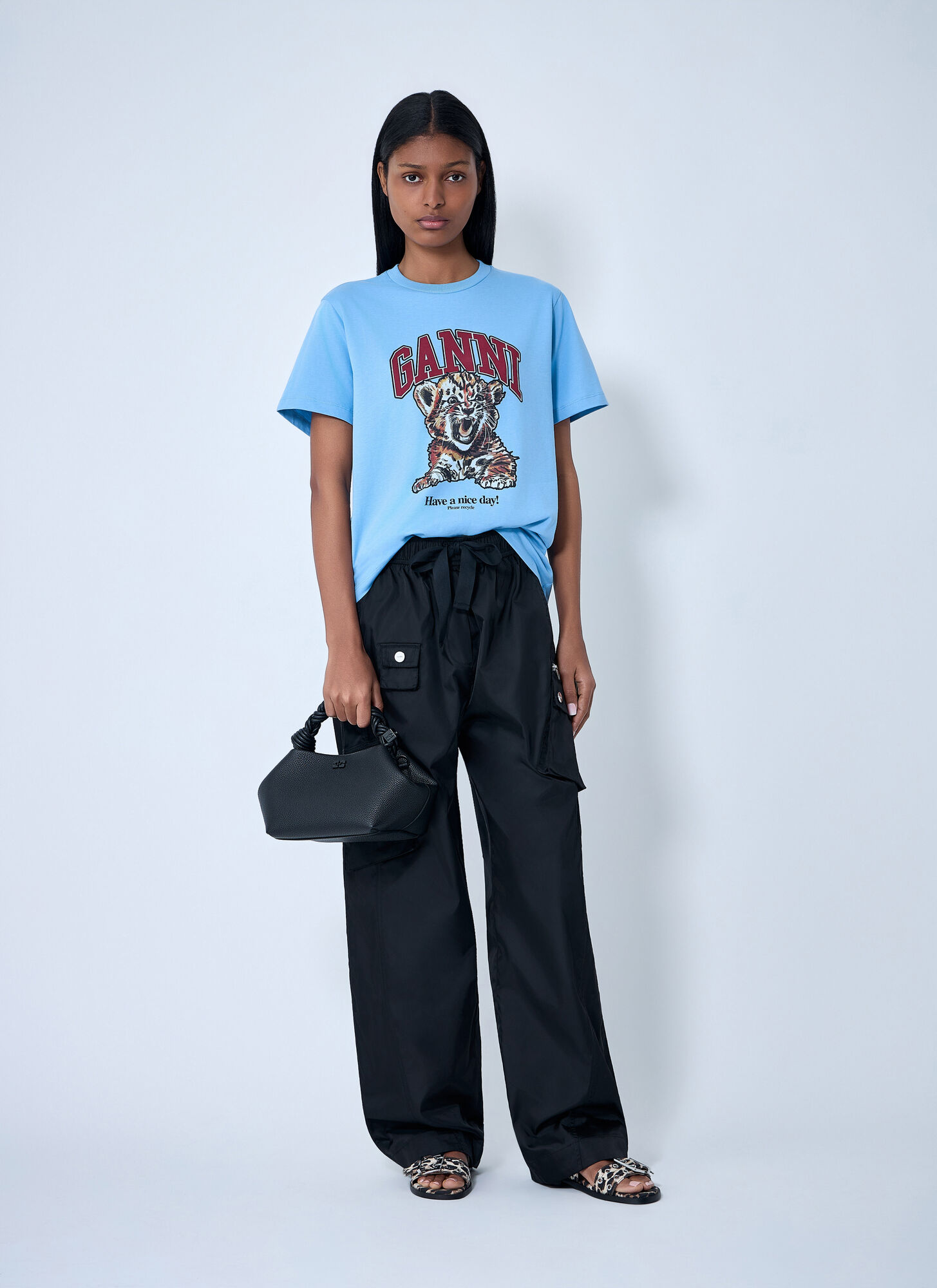  Ganni Ganni Logo Motif T-shirt - Frau T-shirts Blue L 