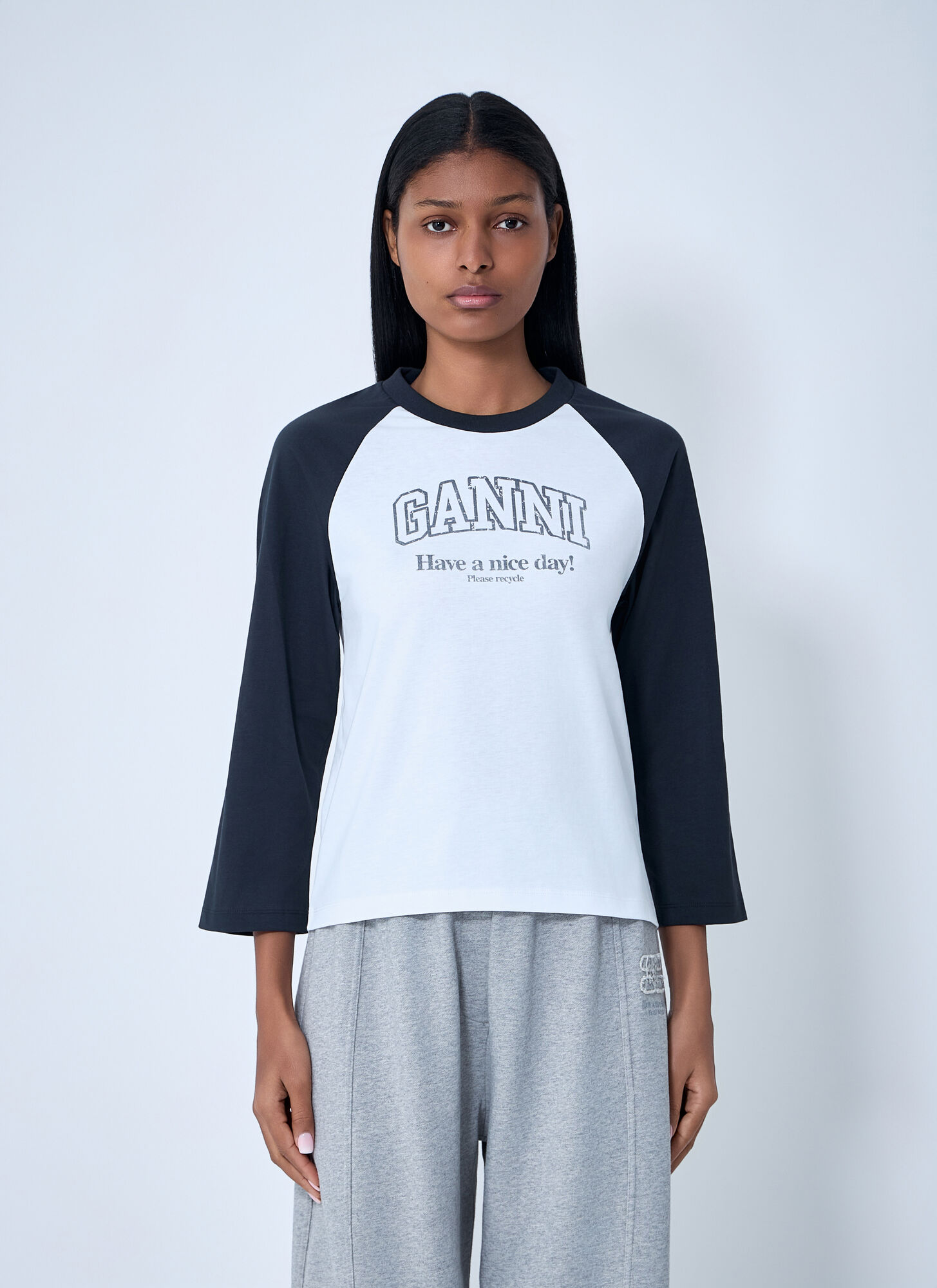 Ganni Donna Bianco - Logo Motif T-Shirt, Size: M