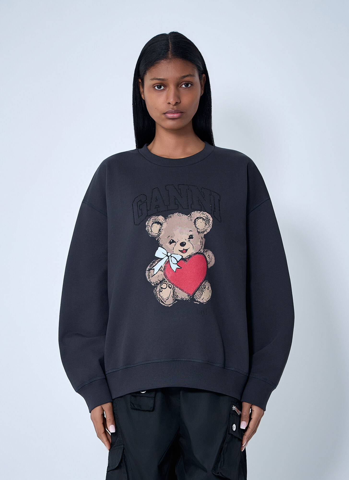 GANNI Logo Motif Sweatshirt - Woman Sweatshirts Black S　GANNI ロゴモチーフ スウェットシャツ - 女性 スウェットシャツ ブラック S GANNI