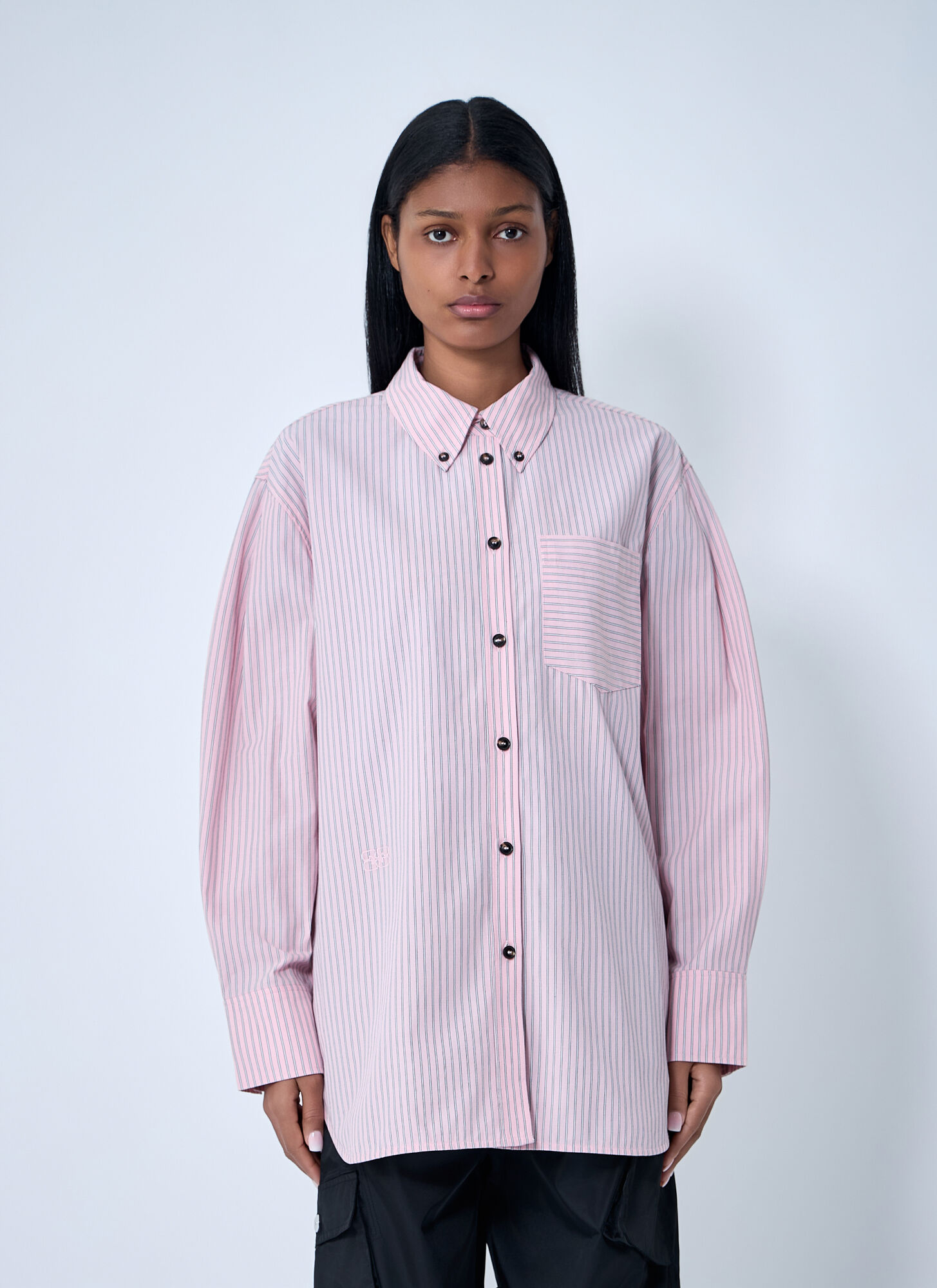 GANNI Stripe Shirt - Woman Shirts Pink Fr - 34　GANNI ストライプ シャツ - 女性シャツ ピンク Fr - 34 GANNI