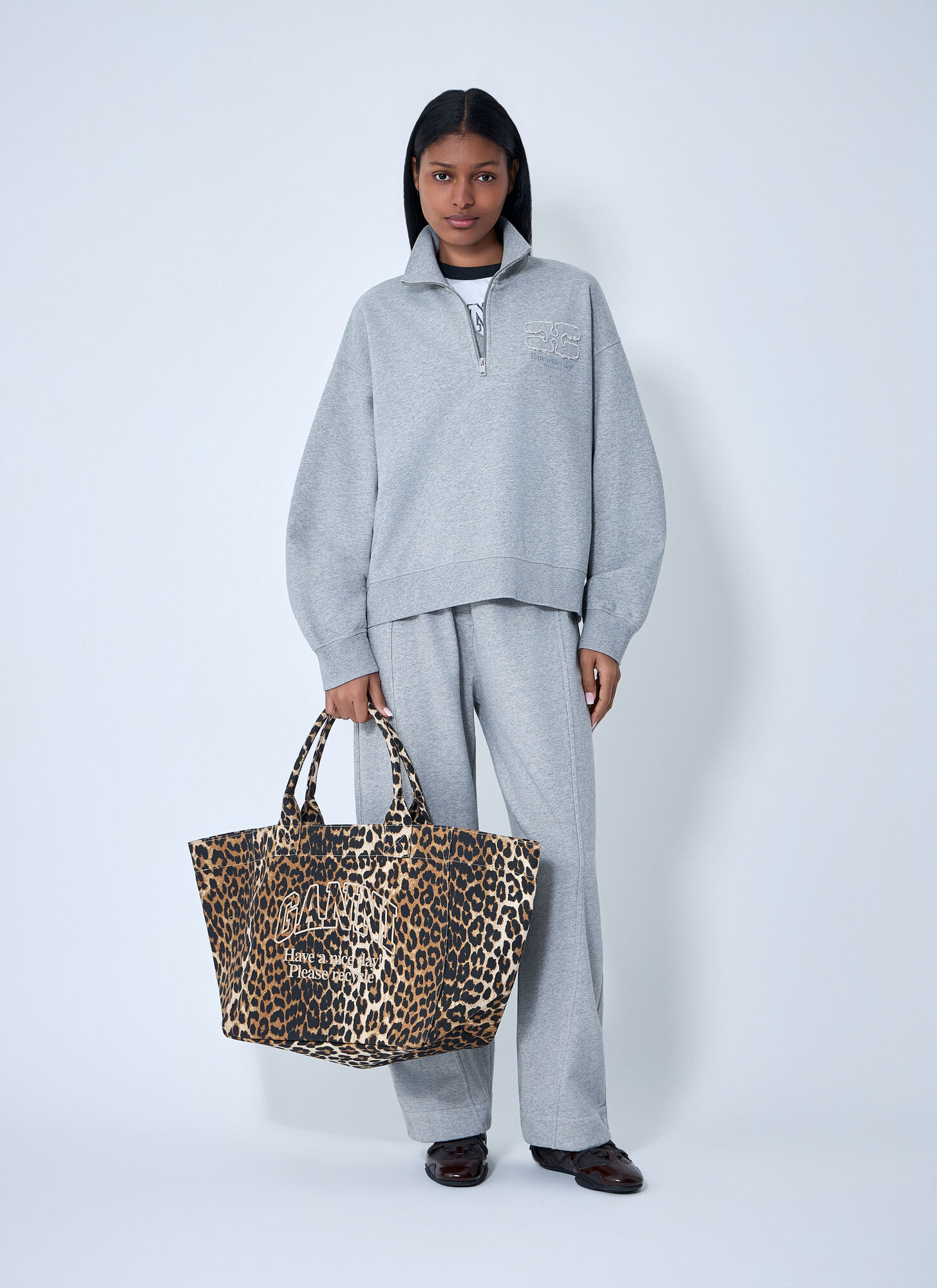  Ganni Ganni Half-zip Sweatshirt - Frau Sweatshirts Grey Xs 