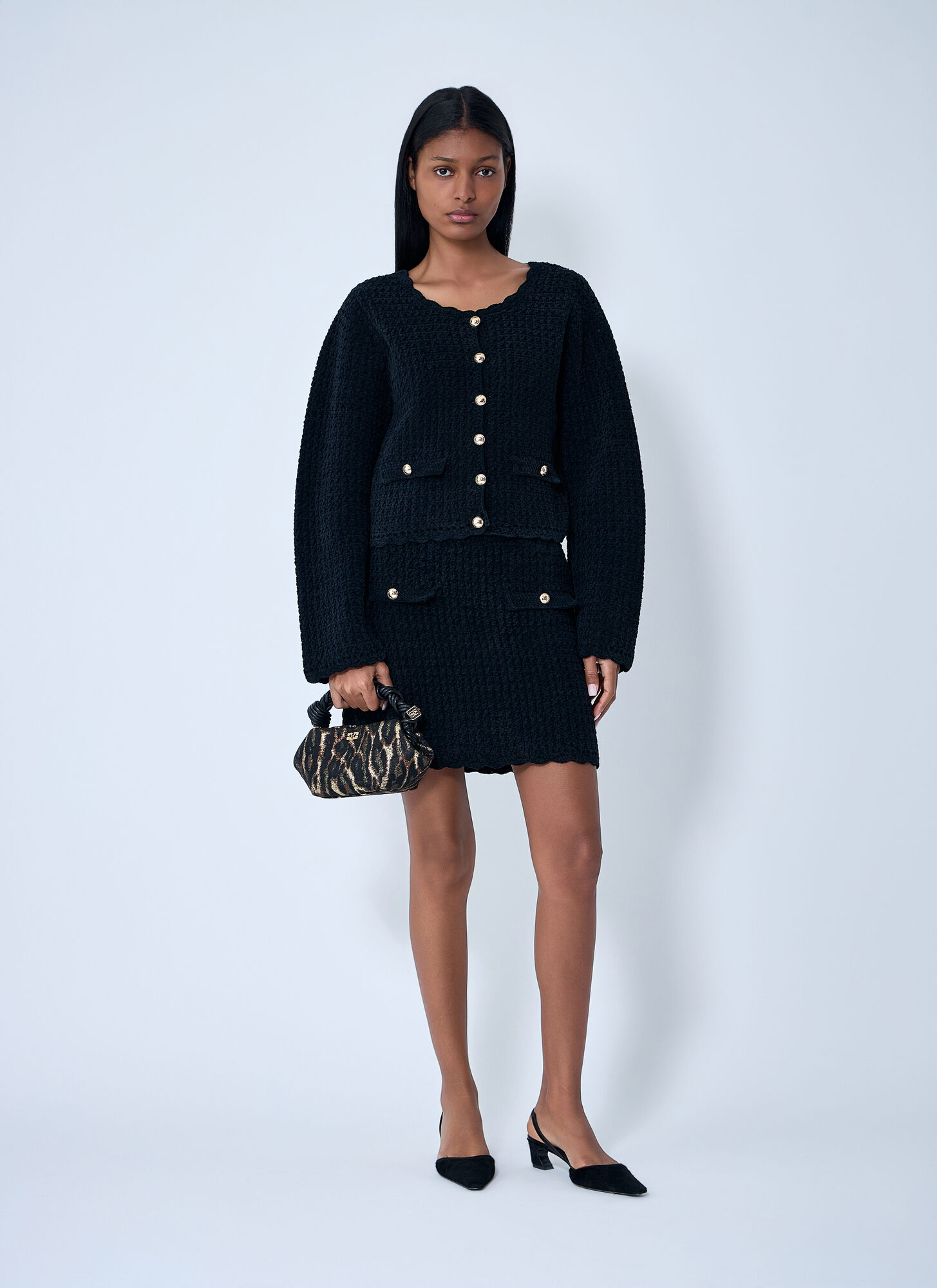  Ganni Ganni Crochet Cardigan - Frau Strick Black L 