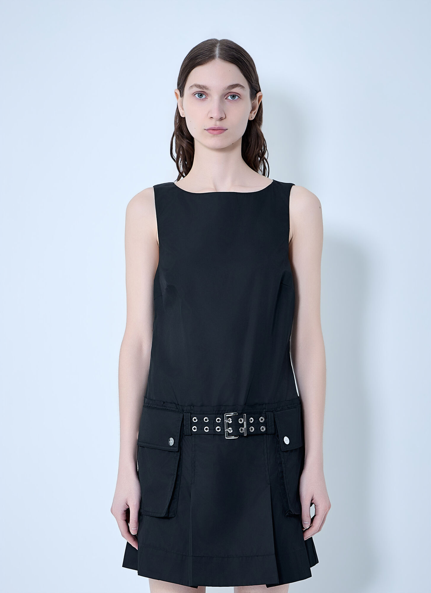 GANNI Duchesse Nylon Belted Mini Dress - Woman Dresses Black Fr - 34　GANNI Duchesse ナイロン ベルト付きミニドレス - 女性ドレス ブラック Fr - 34 GANNI