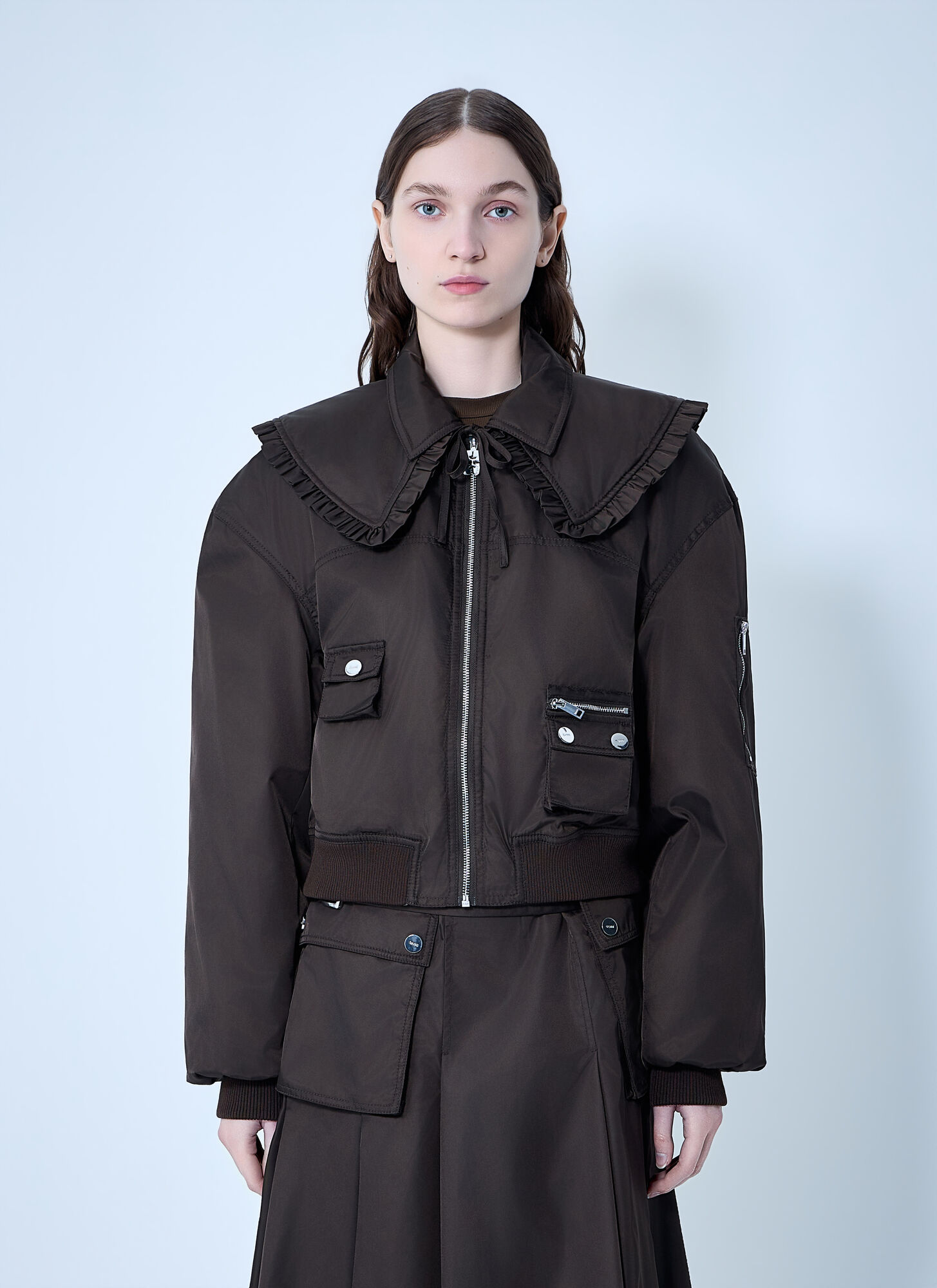 GANNI Duchesse Nylon Bomber Jacket - Woman Jackets Dark Brown Fr - 36　GANNI Duchesse ナイロン ボンバー ジャケット - 女性ジャケット ダークブラウン Fr - 36 GANNI