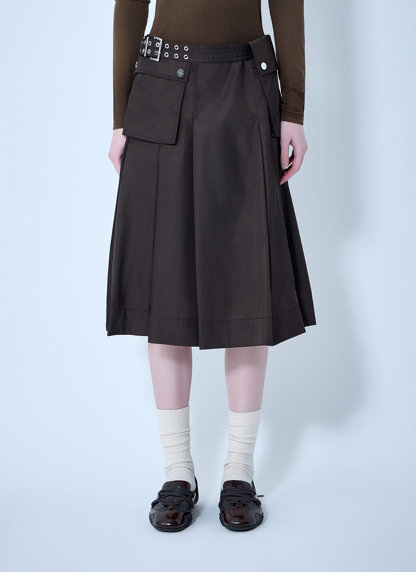 Ganni Donna Dark Brown Duchesse Nylon Midi Pleated Pocket Skirt - Woman Skirts Fr - 36