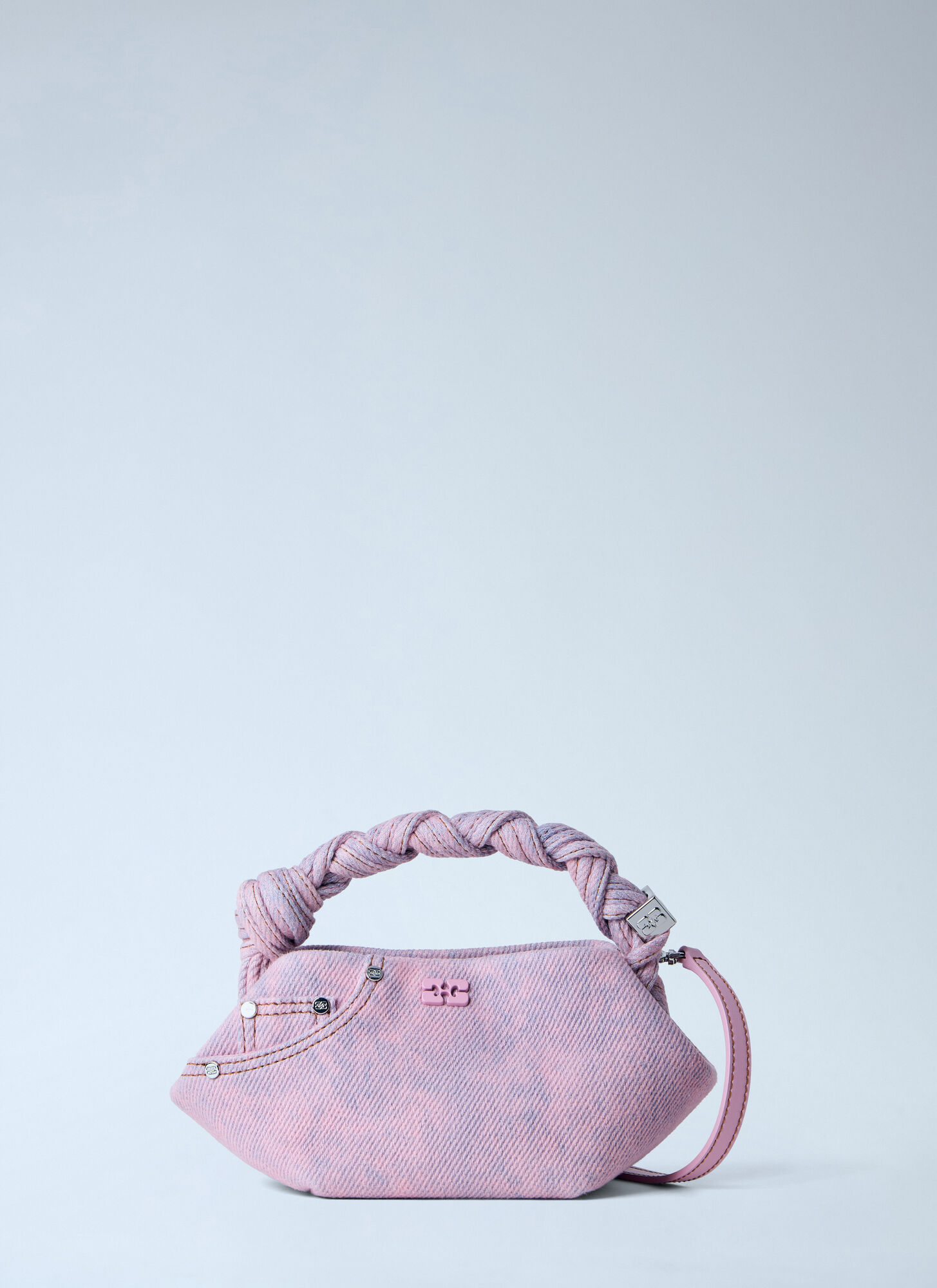GANNI Bou Mini Denim Handbag - Woman Handbags Pink One Size　GANNI Bou ミニ デニム ハンドバッグ - 女性用ハンドバッグ ピンク フリーサイズ GANNI