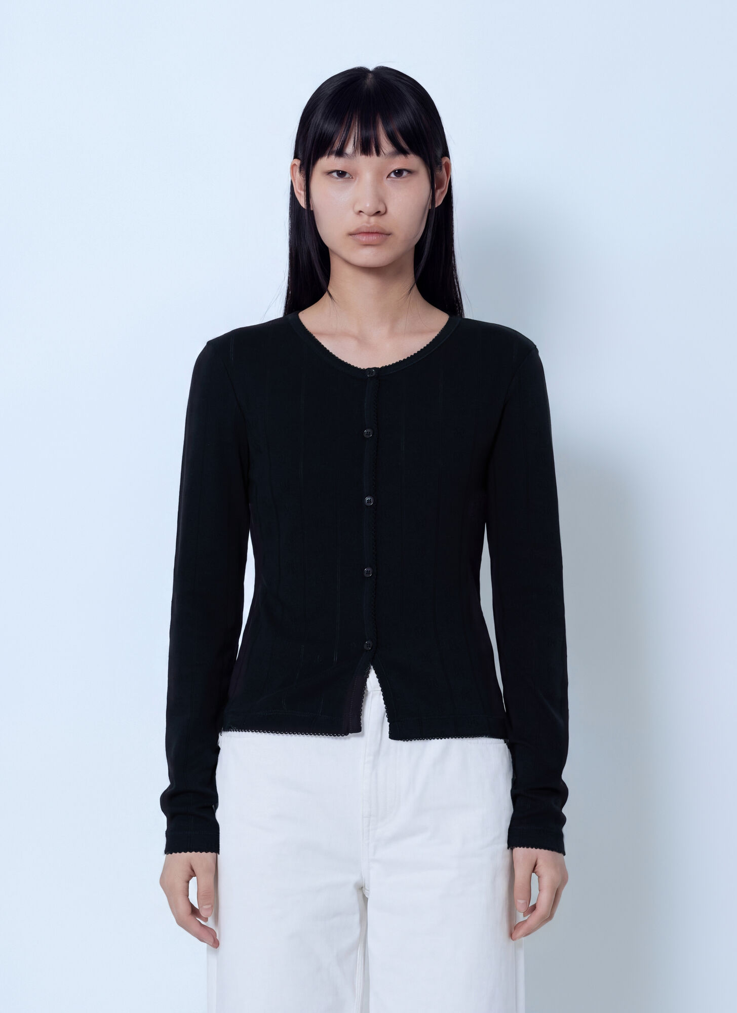 Ganni Women's Black Compact Pointelle Rib Jersey Top - Woman Tops M