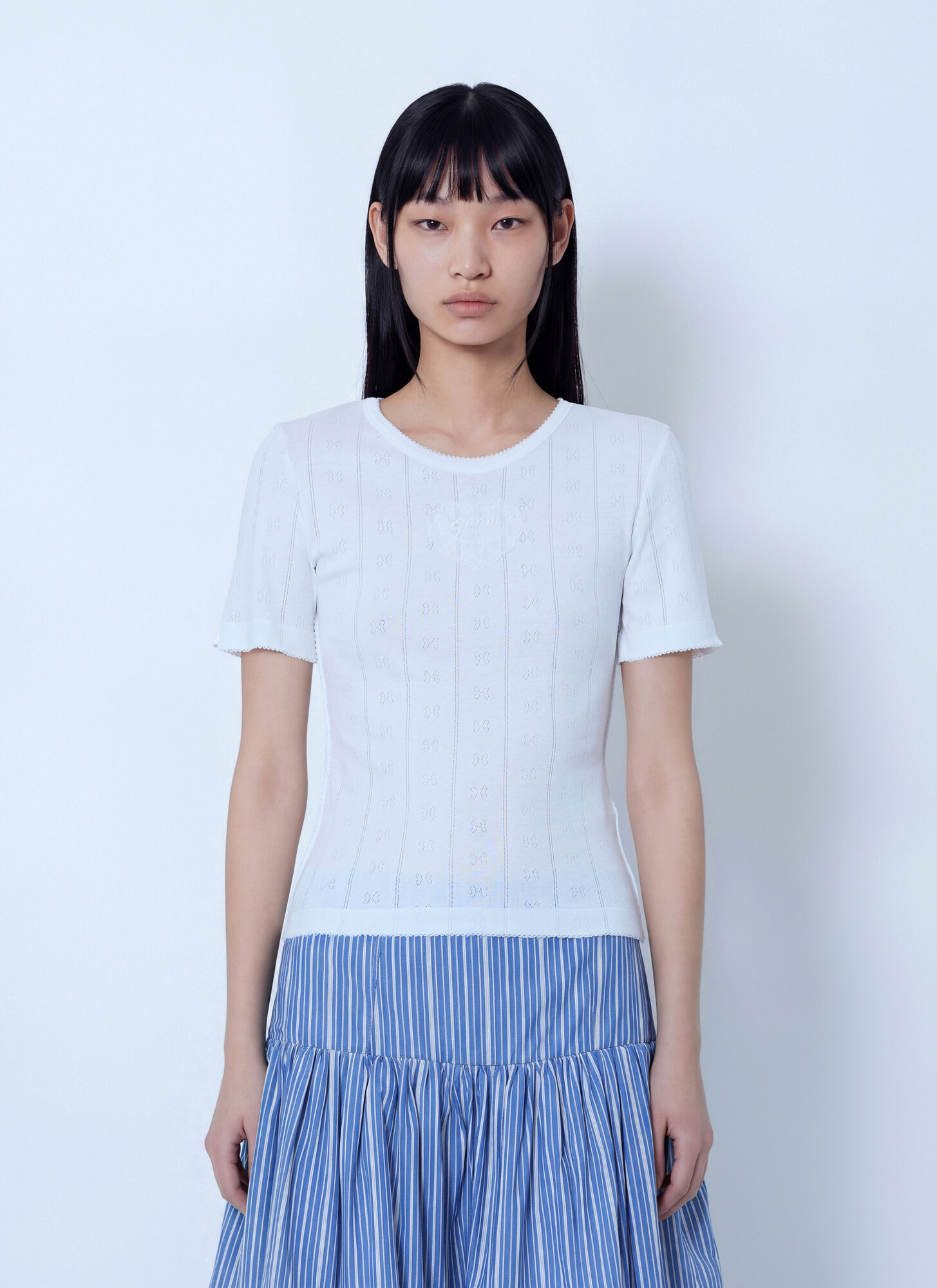 Ganni , T-Shirts, Female, White, L, Top With A Patch - Image 2