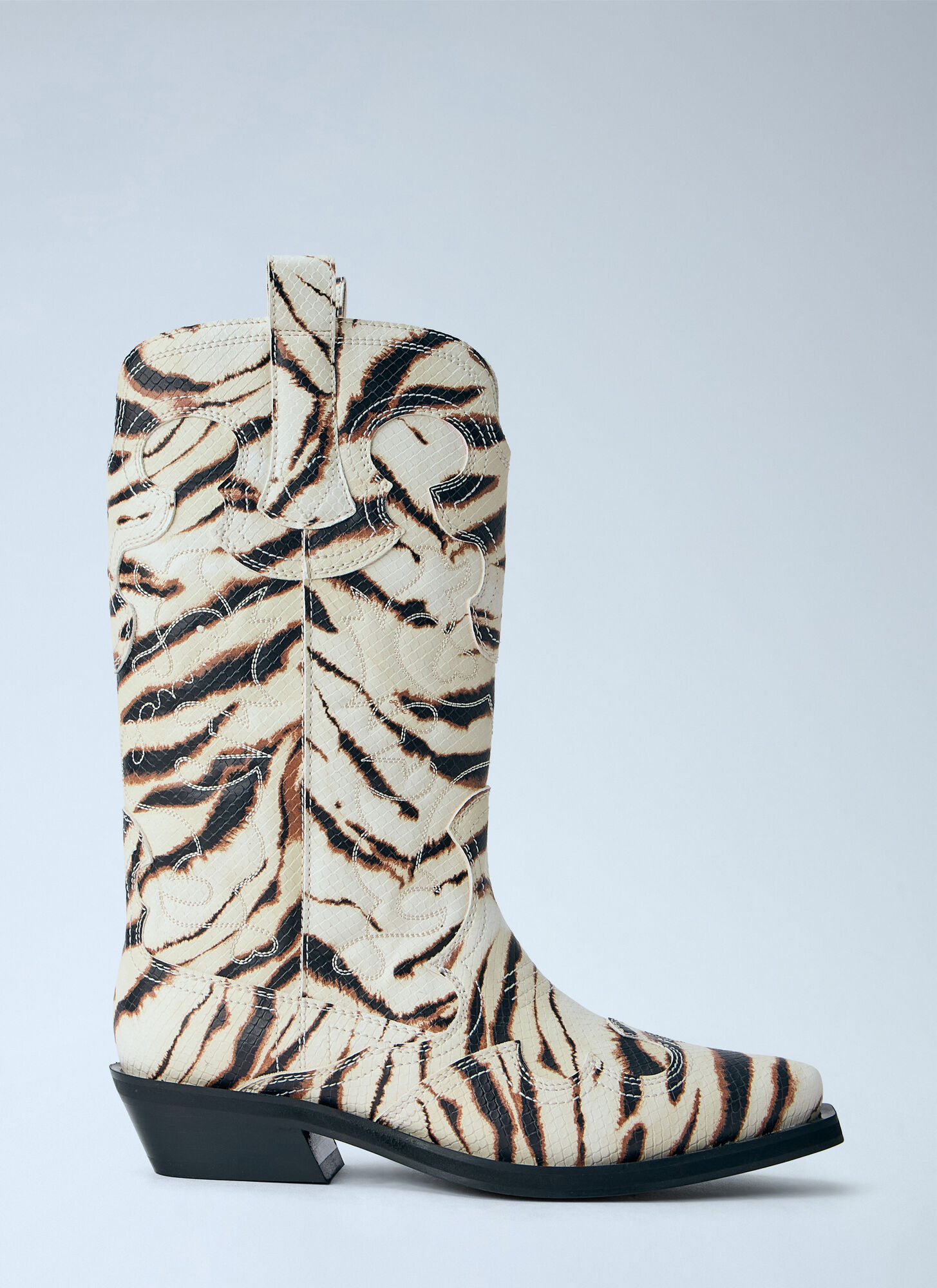 Ganni Women's Beige Mid Shaft Embroidered Western Boots - Woman Boots Eu - 37