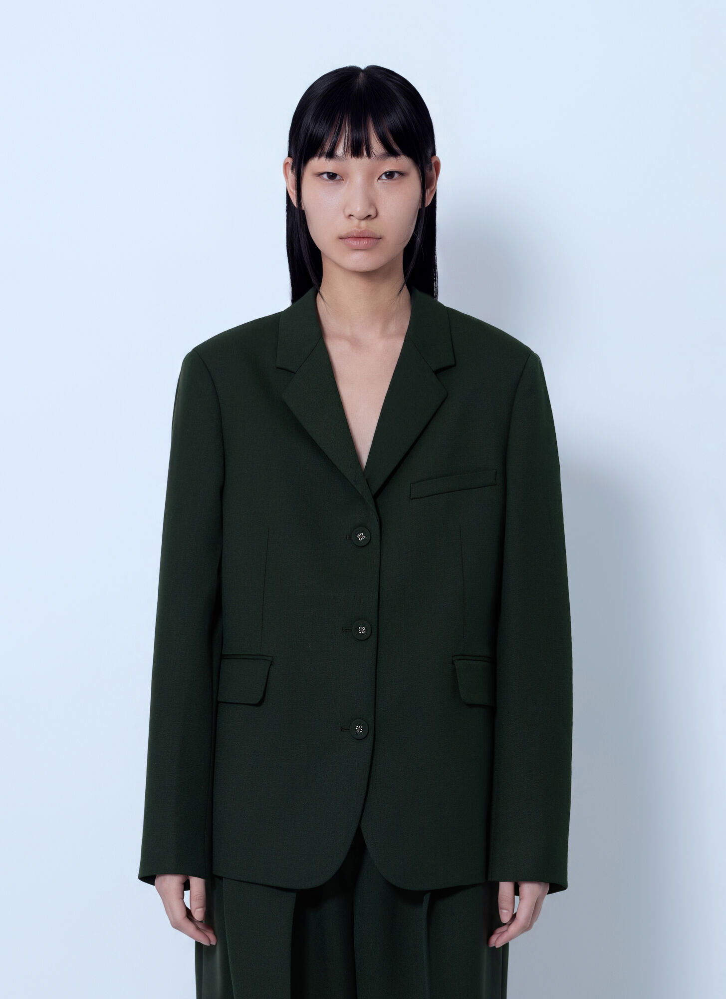 Ganni Women's Green Single Wool Twill Blazer - Woman Blazers Fr - 34