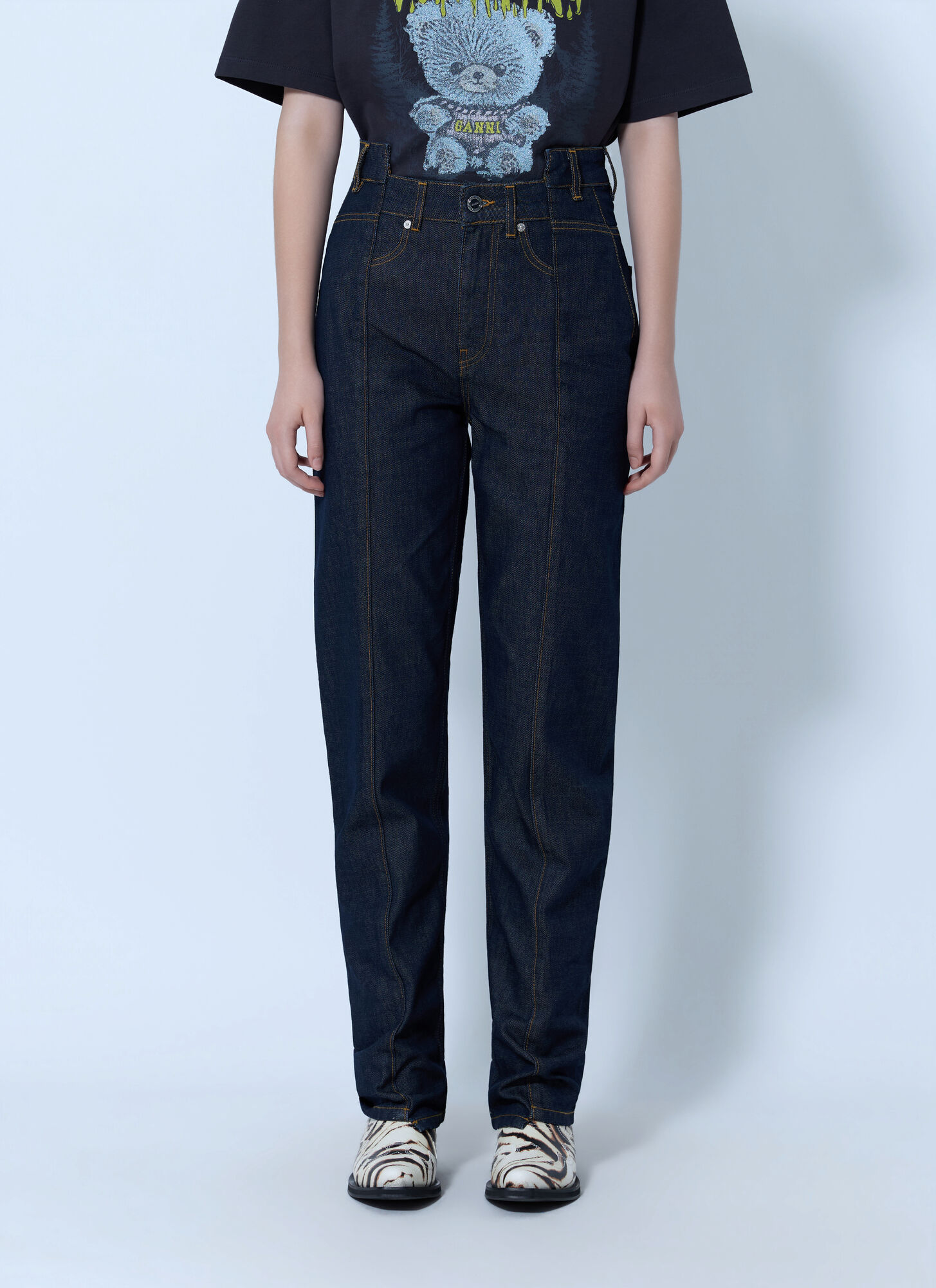 Ganni Blue Cotton Straight-Leg Jeans - 28 - Image 4