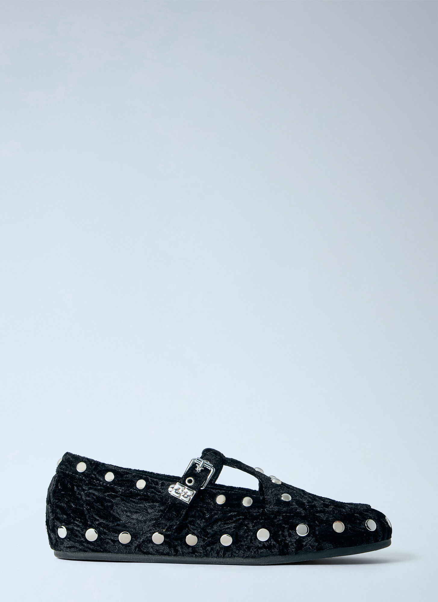 Ganni Mary Jenny Studs Crinkle Velvet Flats - Female - Ballerina Shoes - Black - 7 Uk - Shoes - Image 2