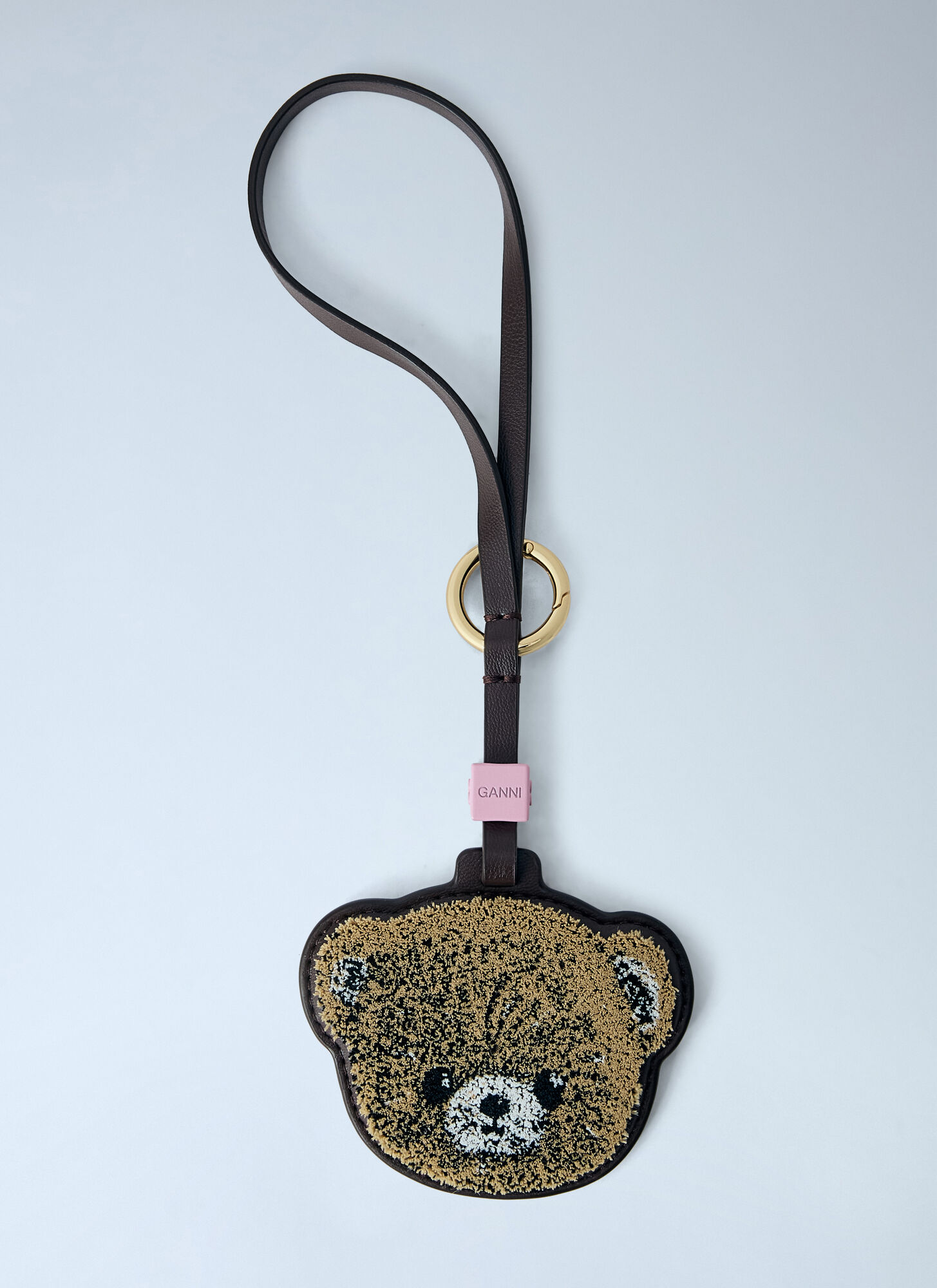 Ganni Beige Recycled Leather Keychain - Image 4
