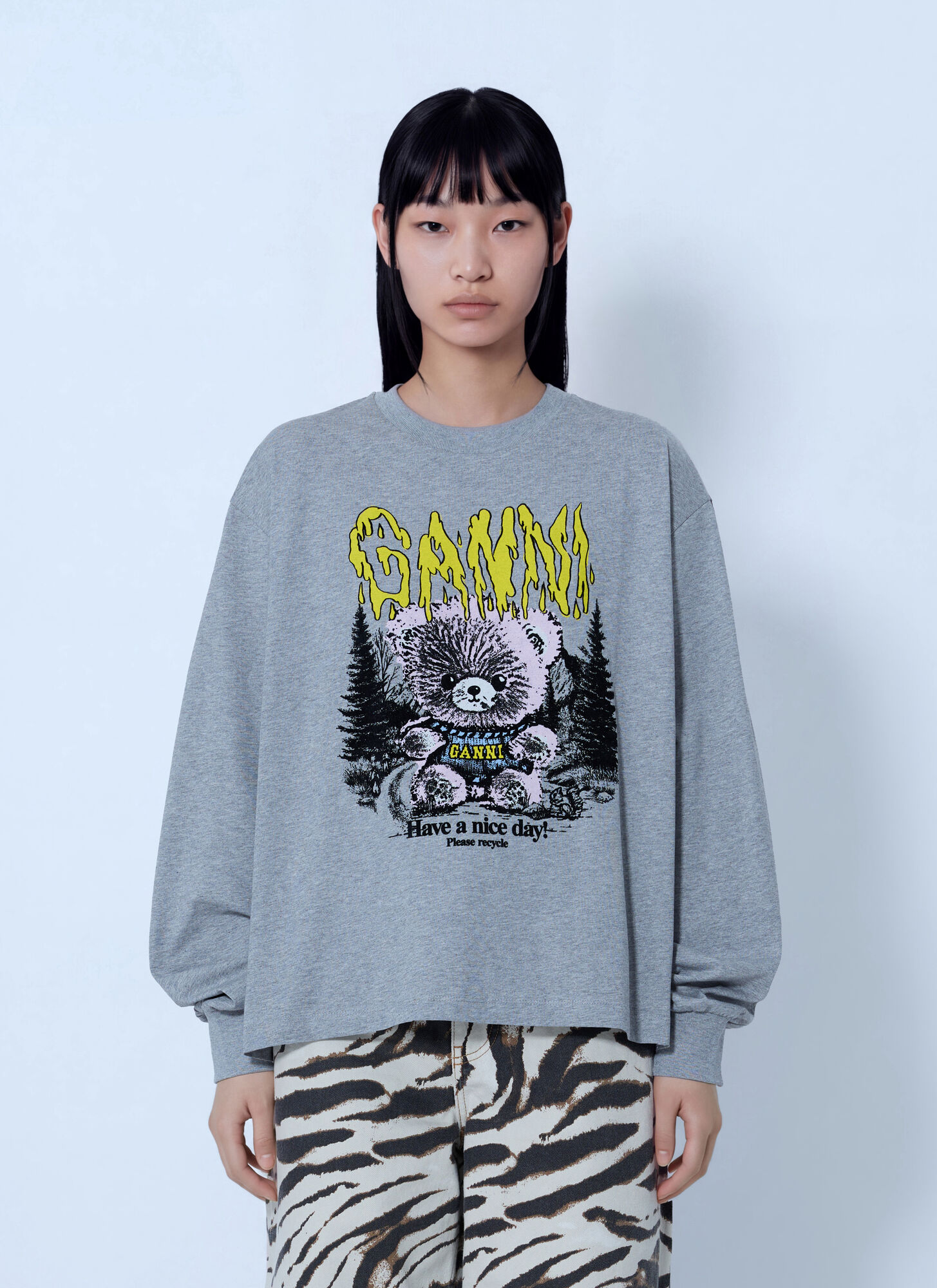 Ganni Basic Cotton Jersey Longsleeve - Female - Sweatshirts - Gray - L - Sweatshirts & Hoodies - Image 4