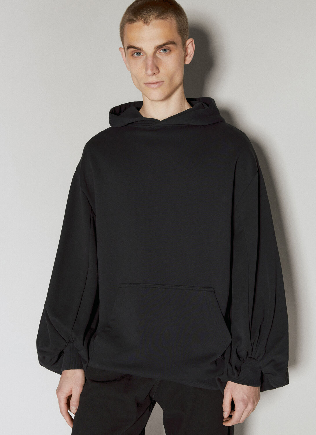 Shop Gmbh Exaggerated Sleeve Hooded Sweatshirt In Black