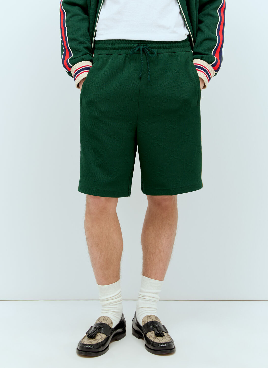 Shop Gucci Gg Jacquard Jersey Shorts In Green