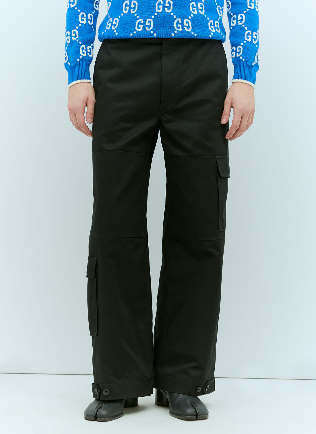 Shop Gucci Drill Cargo Pants In Black