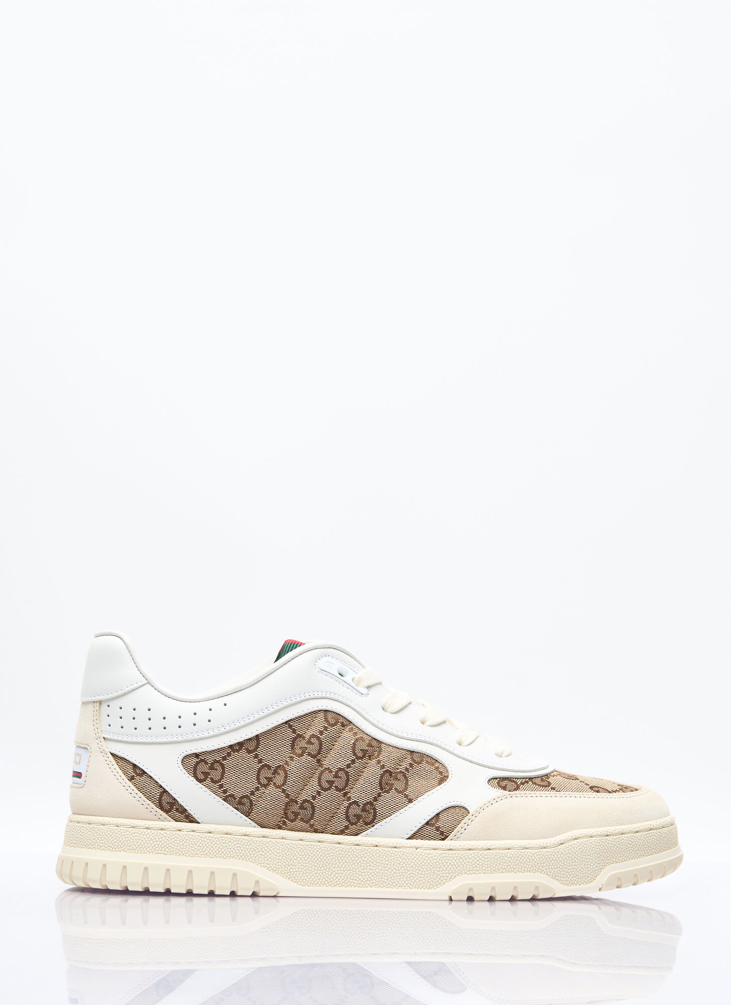 Gucci Re-web Leather And Original Gg Fabric Sneakers In Beige