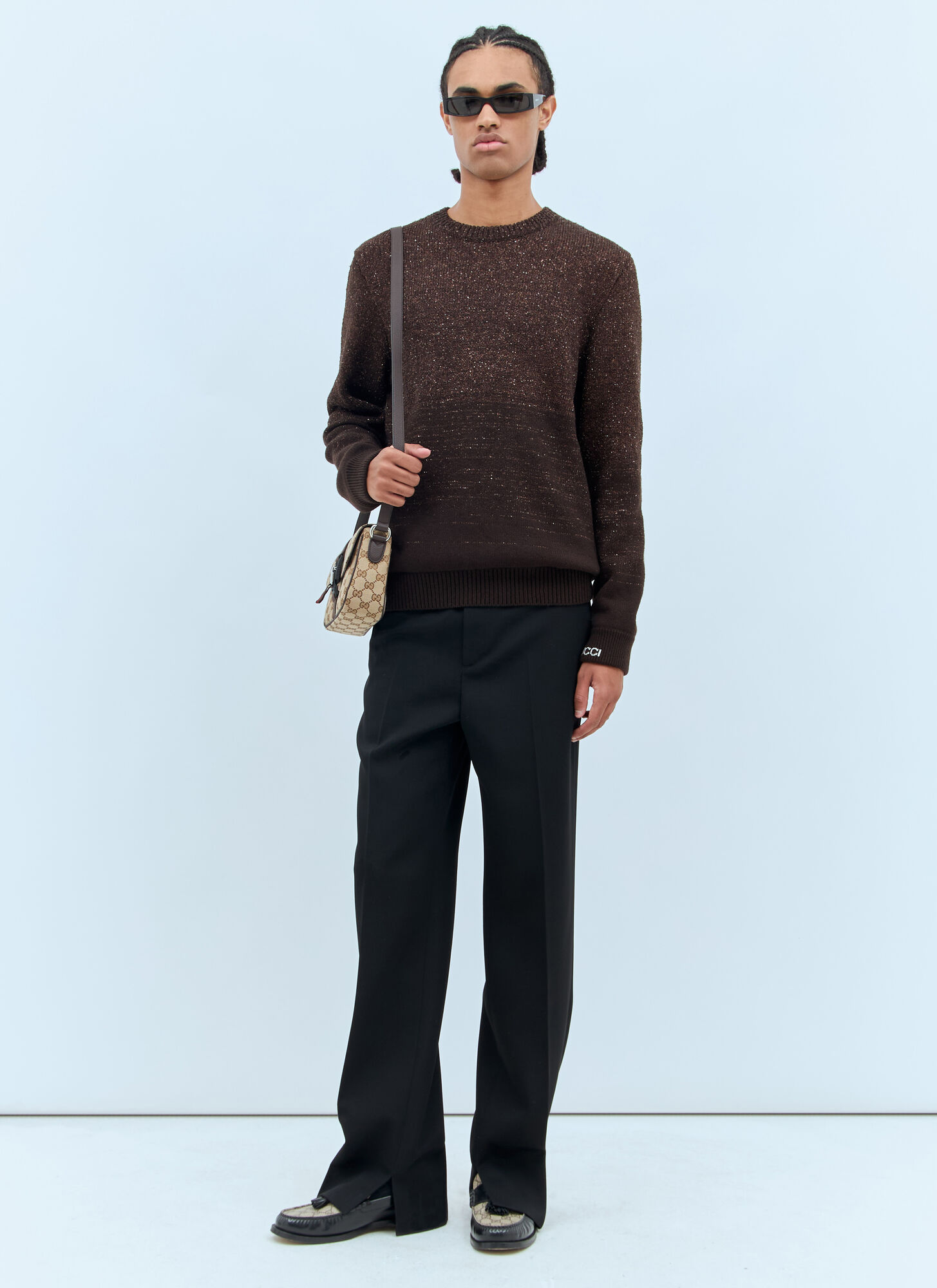  Gucci Gucci Sequin Crewneck Sweater - Mann Strick Brown M 