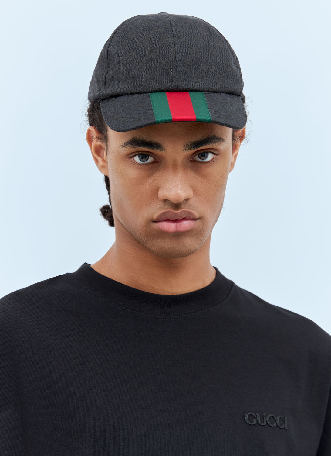 Gucci Original Gg Fabric Baseball Cap With Web Ribbon In Black