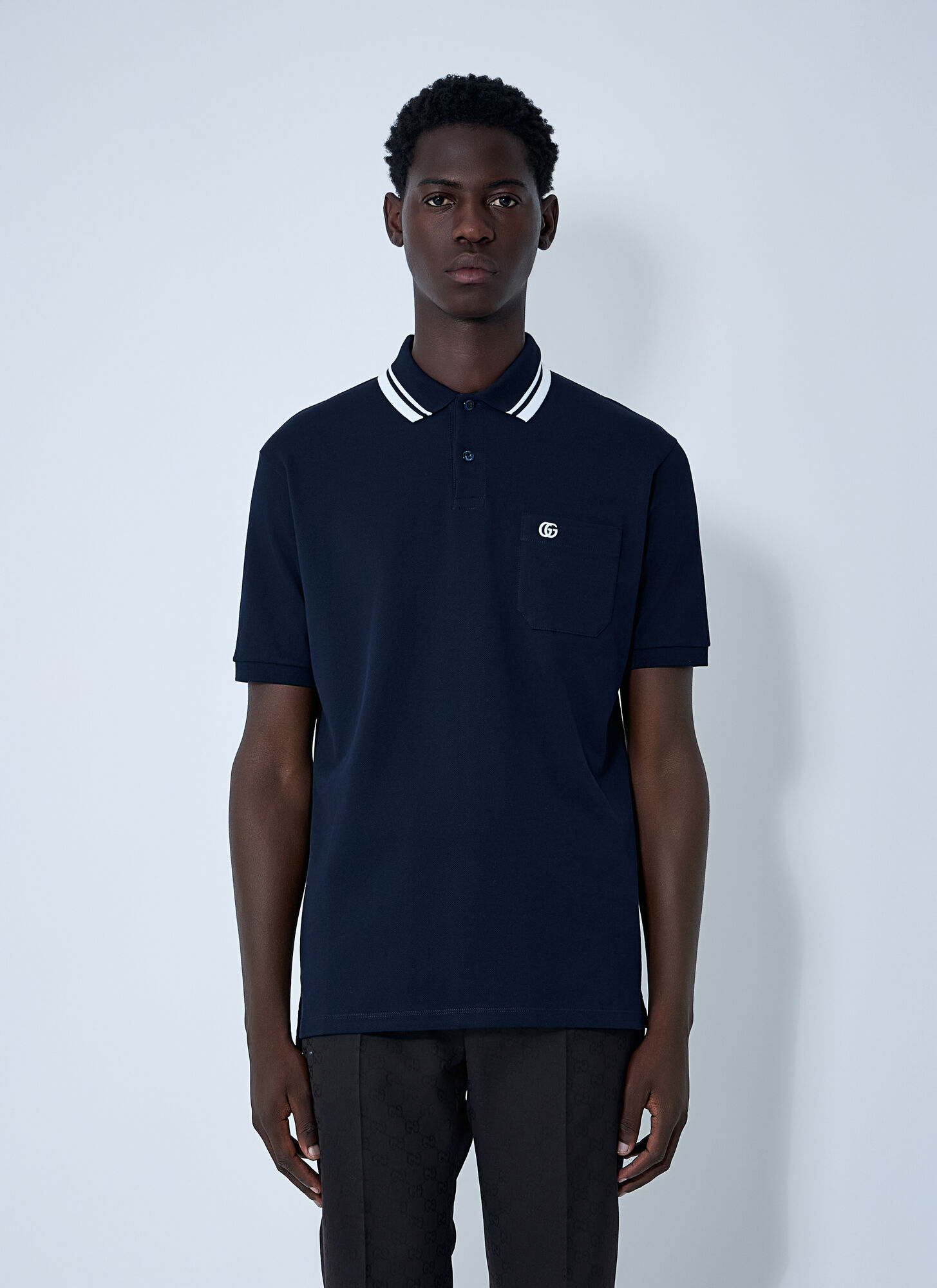 Gucci Men Logo Motif Polo Shirt In Blue