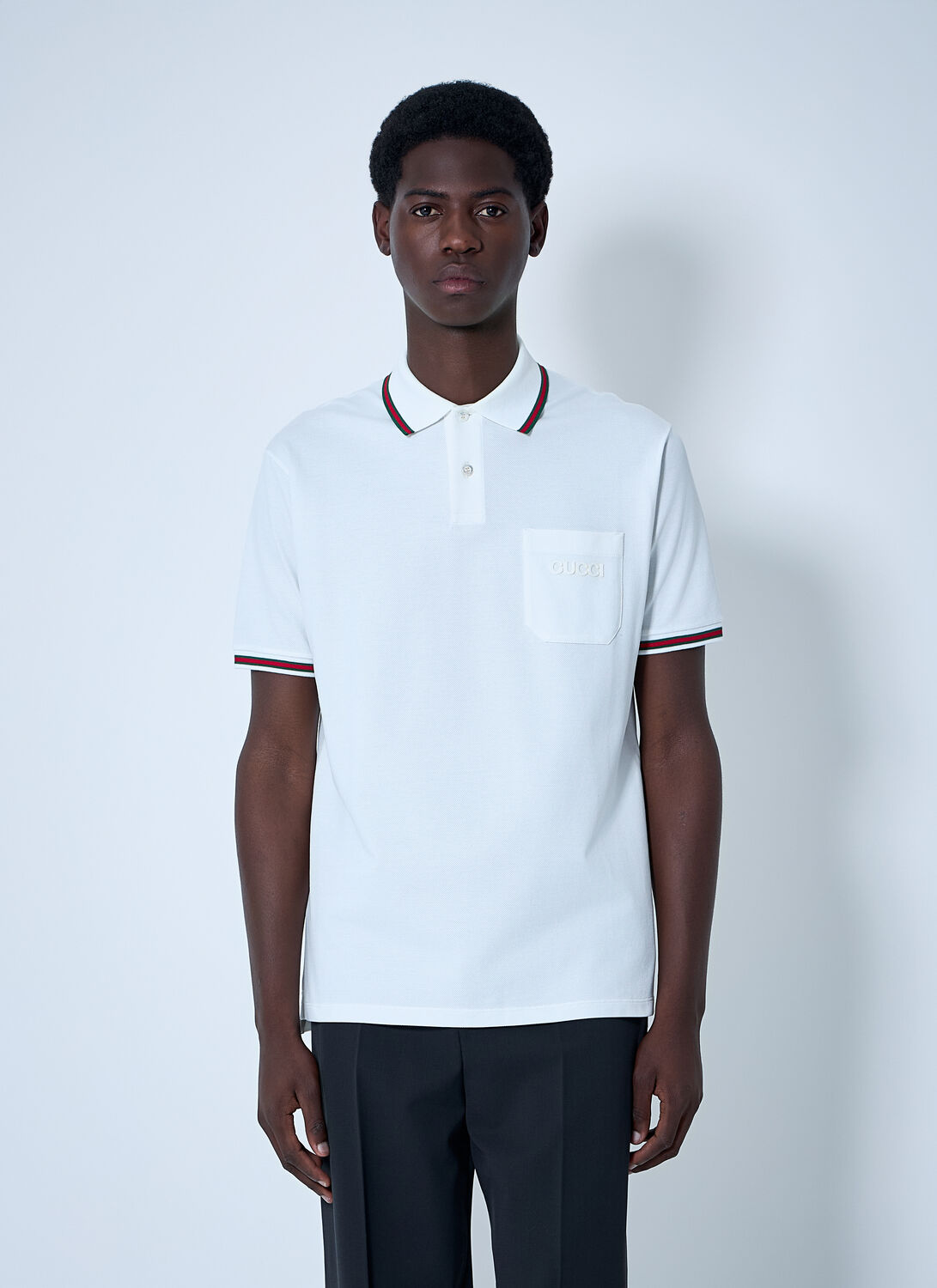 Gucci Web Stripe Cotton-blend Pique Polo Shirt In White