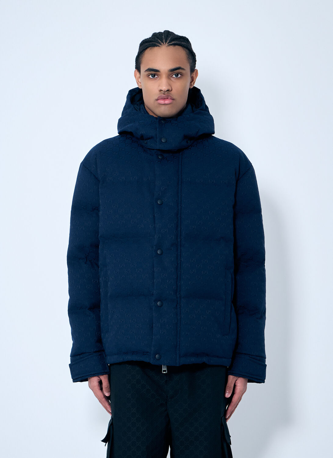 Gucci Men Gg Canvas Down Jacket In Blue