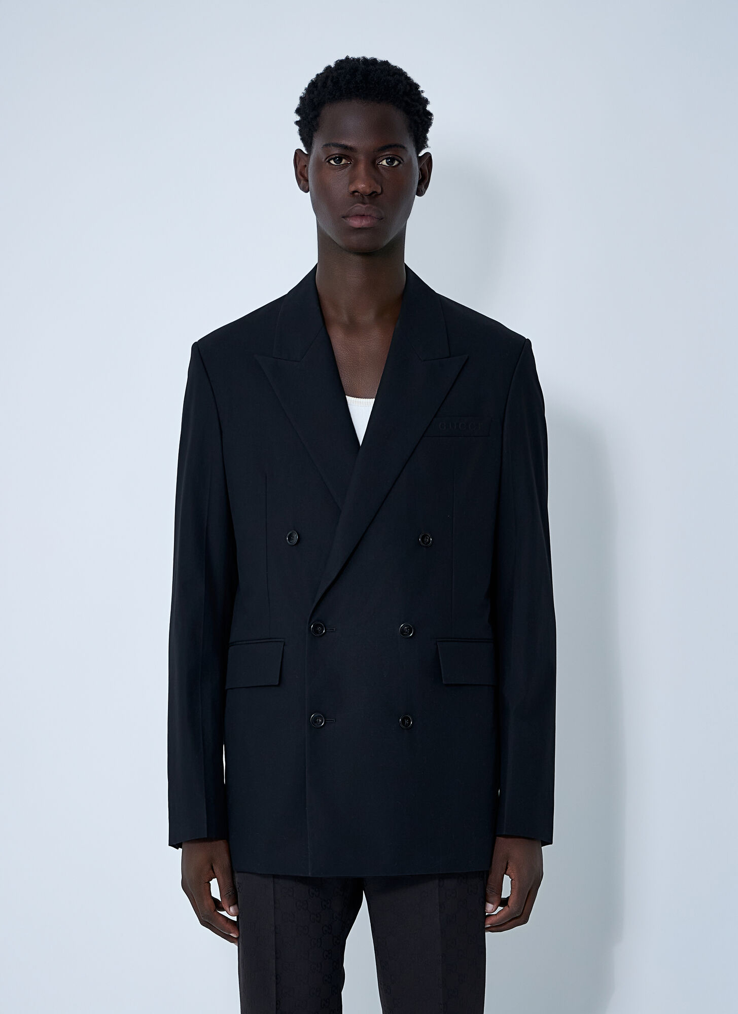 Gucci Double-breasted Notched-lapel Blazer In Blue