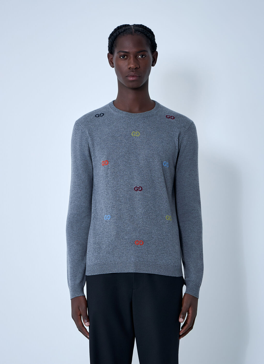 Gucci Men Long Sleeve Crew-neck Cashmere Sweater In Gray