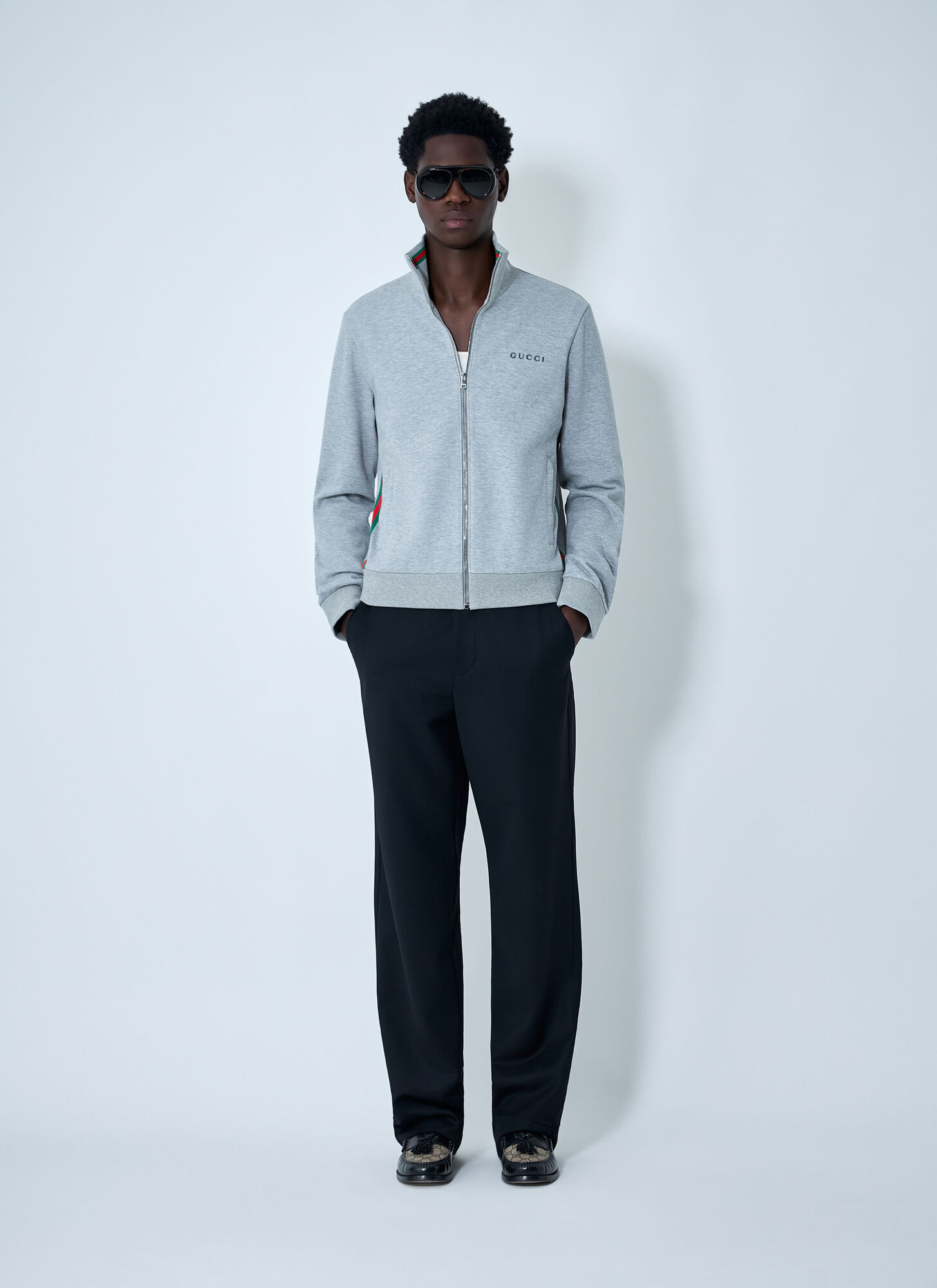  Gucci Gucci Web Motif Zip-up Sweatshirt - Mann Sweatshirts Light Grey Xl 
