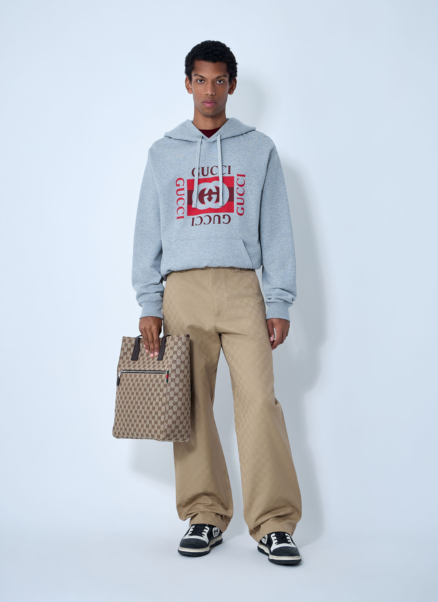  Gucci Gucci Logo Motif Hooded Sweatshirt - Mann Sweatshirts Grey M 