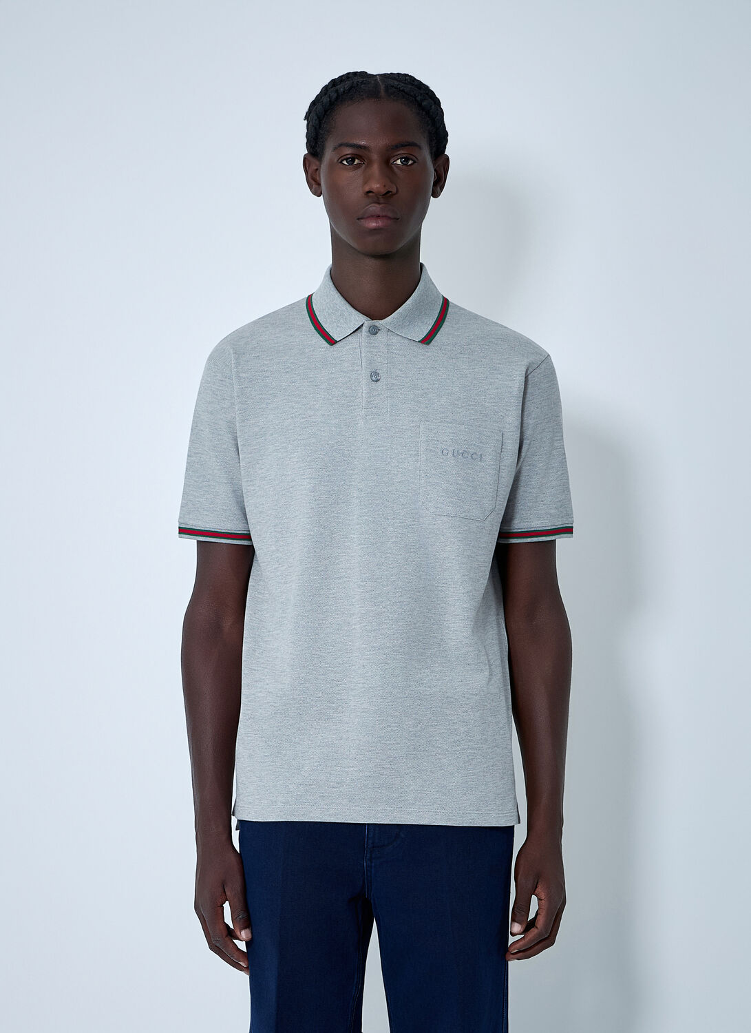 Gucci Cotton Polo Shirt Featuring Web Detail In Gray