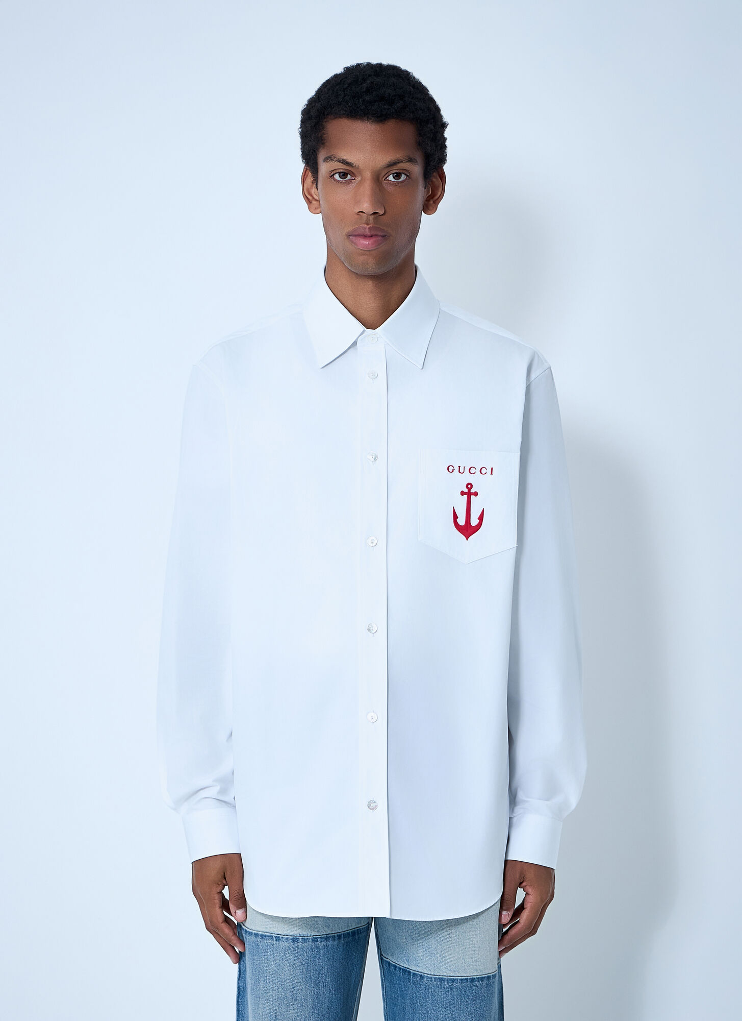 Gucci Logo Embroidery Button-down Shirt - Man Shirts White Eu - 48