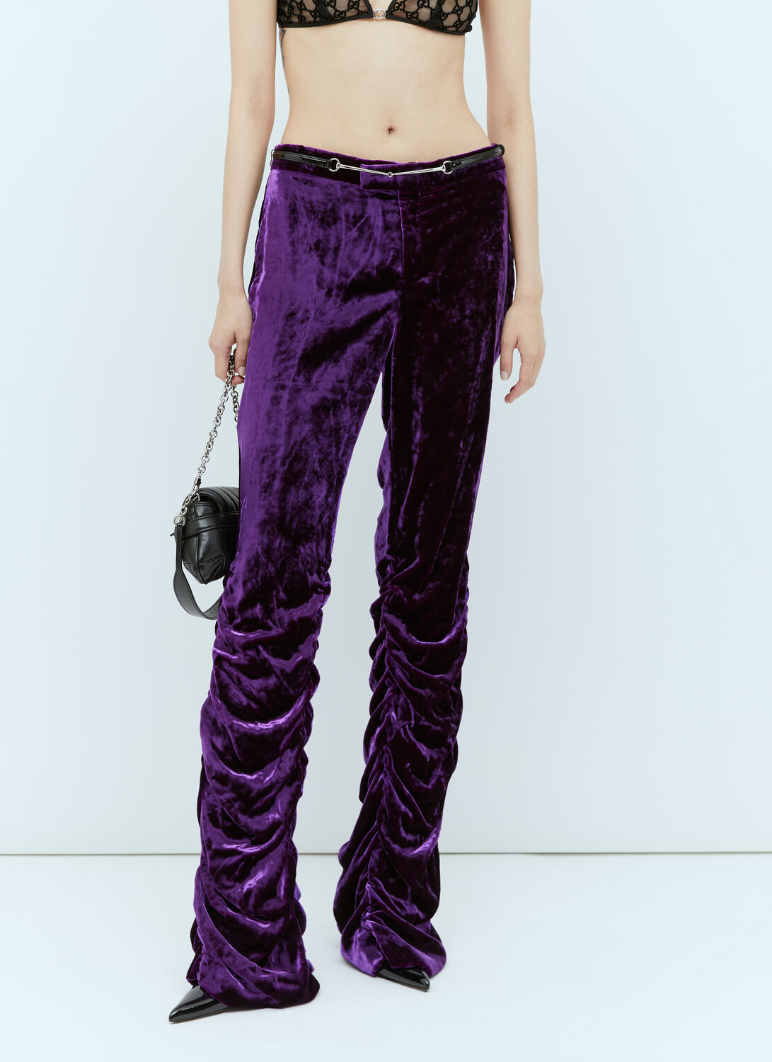 Gucci Horsebit Belt Velvet Pants - Woman Pants Purple It - 40