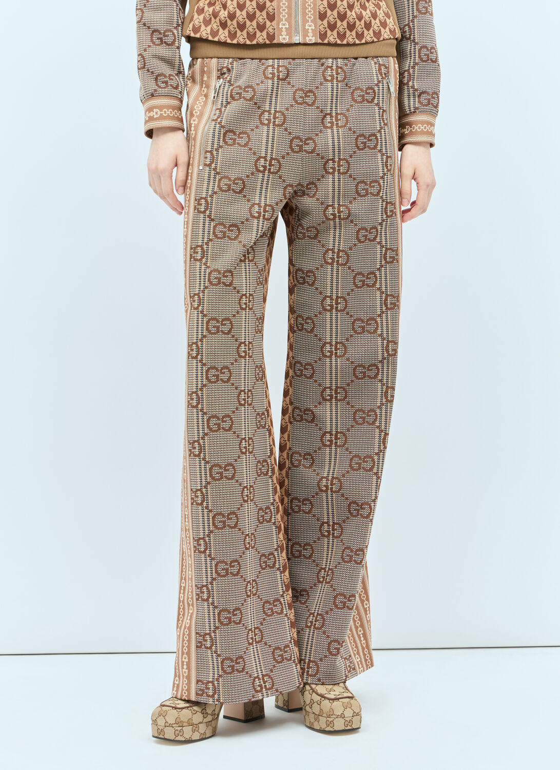 Shop Gucci Gg Jersey Jacquard Track Pants In Brown