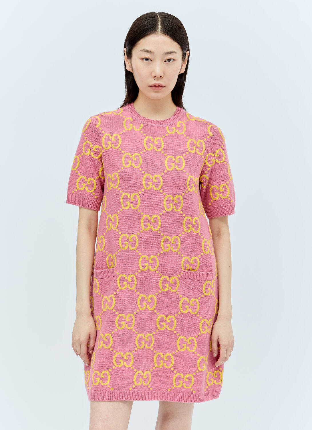 Gucci Gg-pattern Wool Dress In Pink