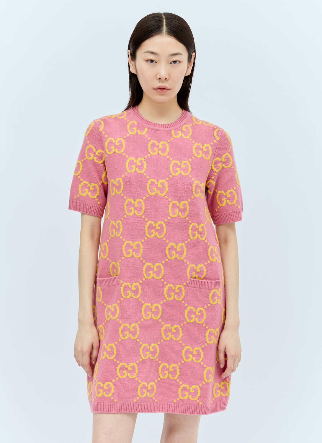 Shop Gucci Gg Wool Mini Dress In Pink