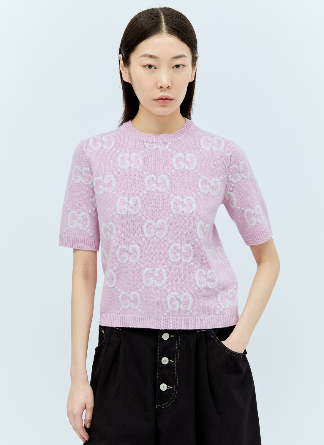 Shop Gucci Gg Knit Wool Top In Pink