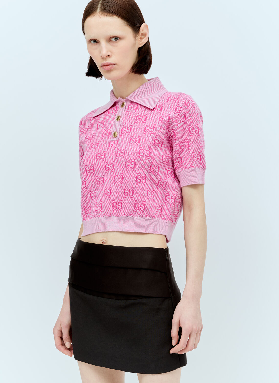 Shop Gucci Gg Wool Jacquard Knit Top In Pink