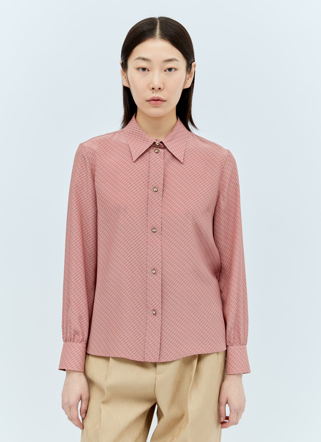 Shop Gucci Micro G Print Silk Shirt In Pink