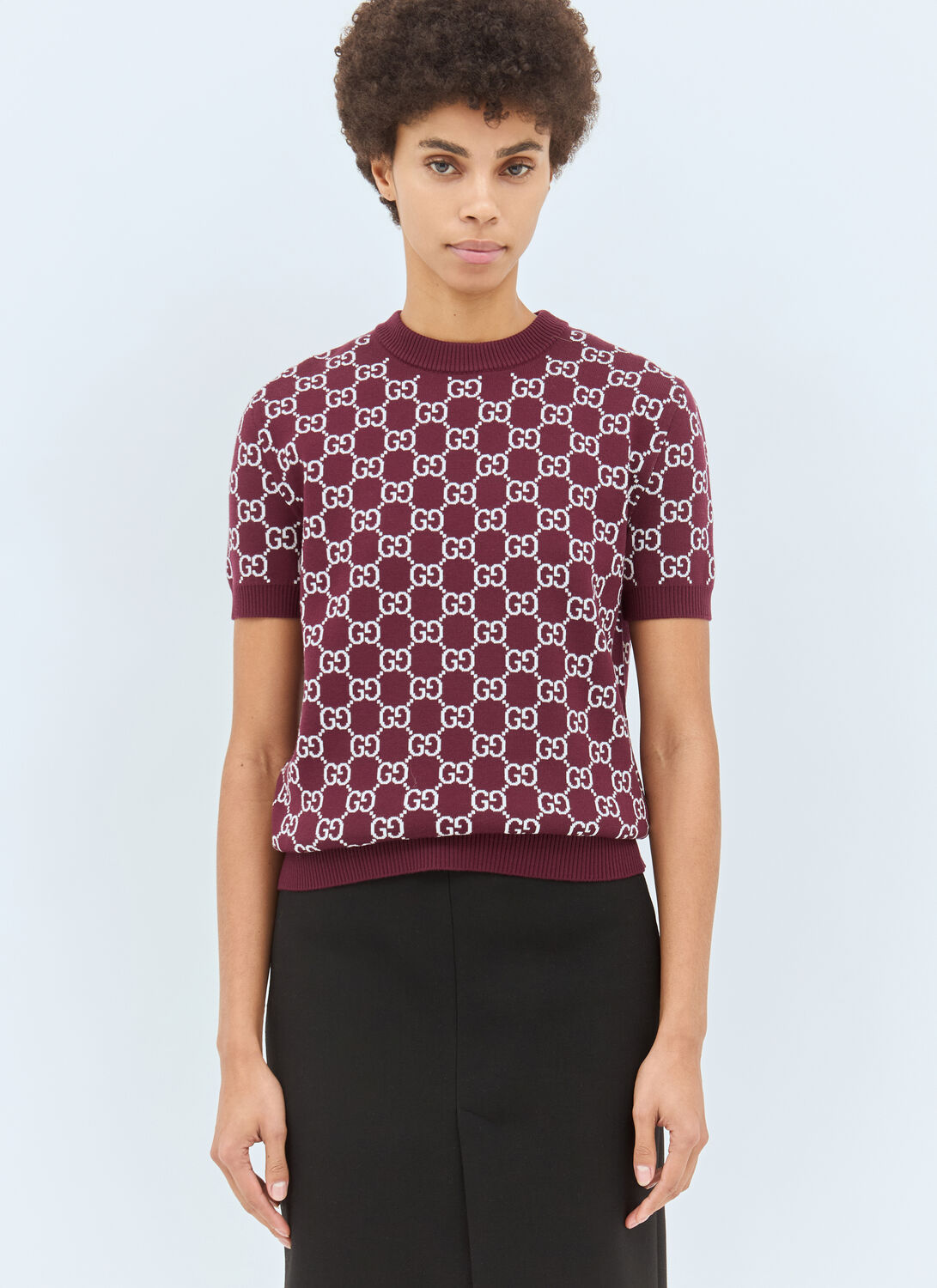 Gucci Reversible Gg Wool Jacquard Top In Burgundy