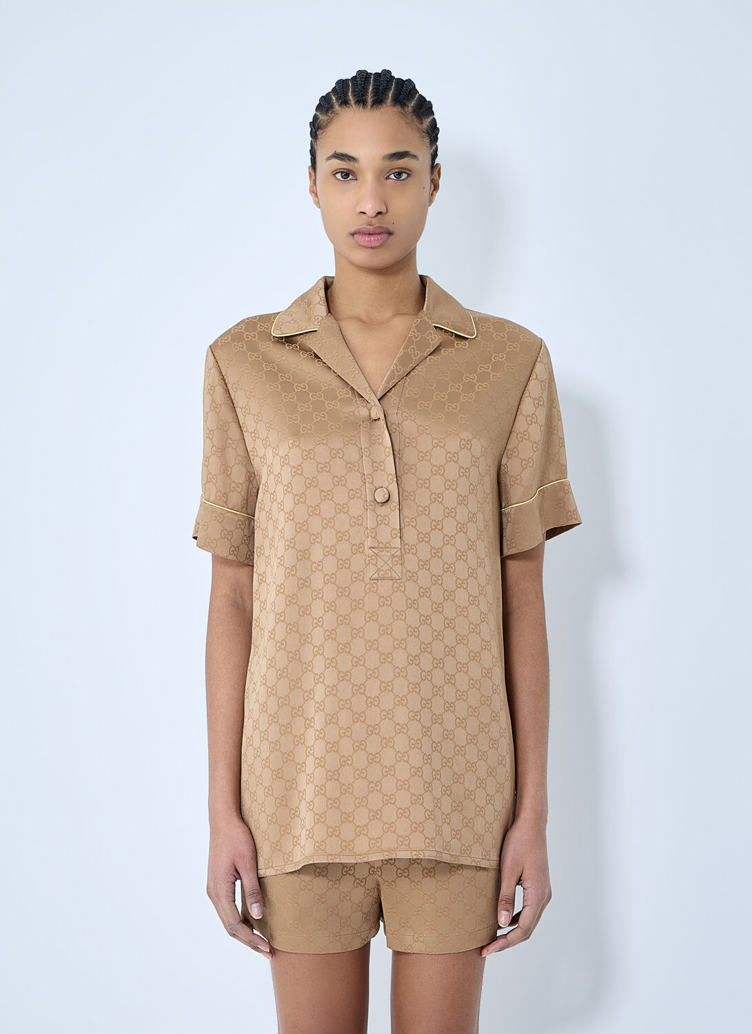 Gucci Women Gg Satin Shirt In Brown