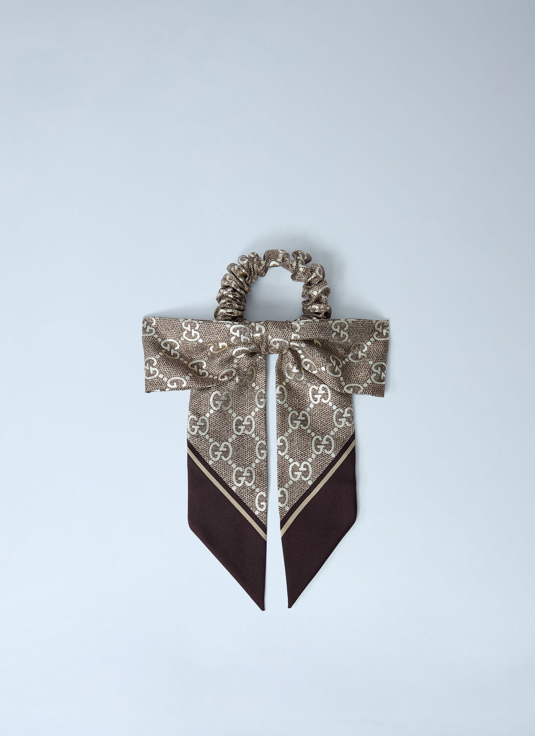 Gucci Silk Bow Scrunchie In Brown