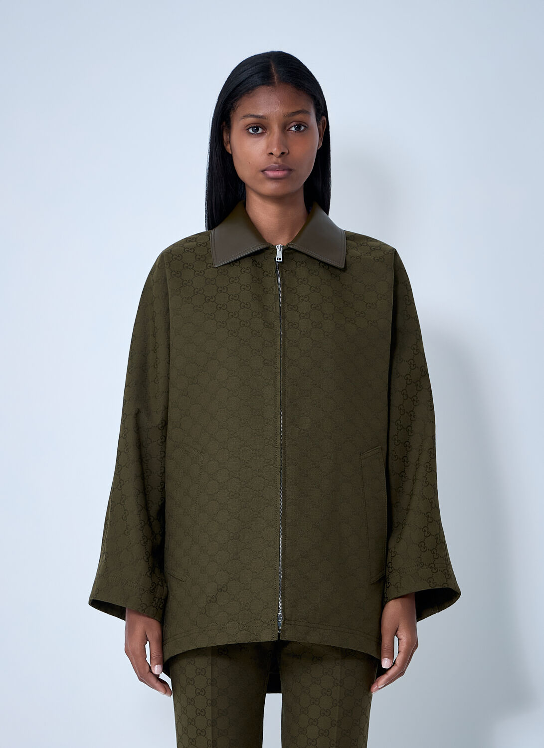 Gucci Military Green Gg Fabric Jacket Women In Green