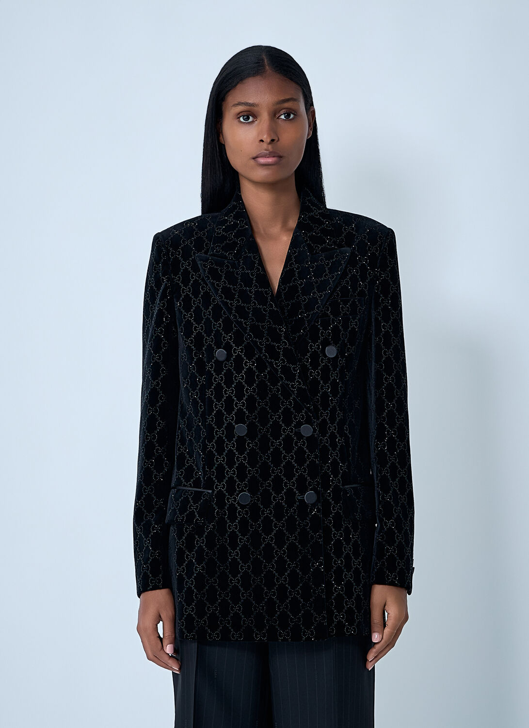 Gucci Gg Velvet Blazer In Black