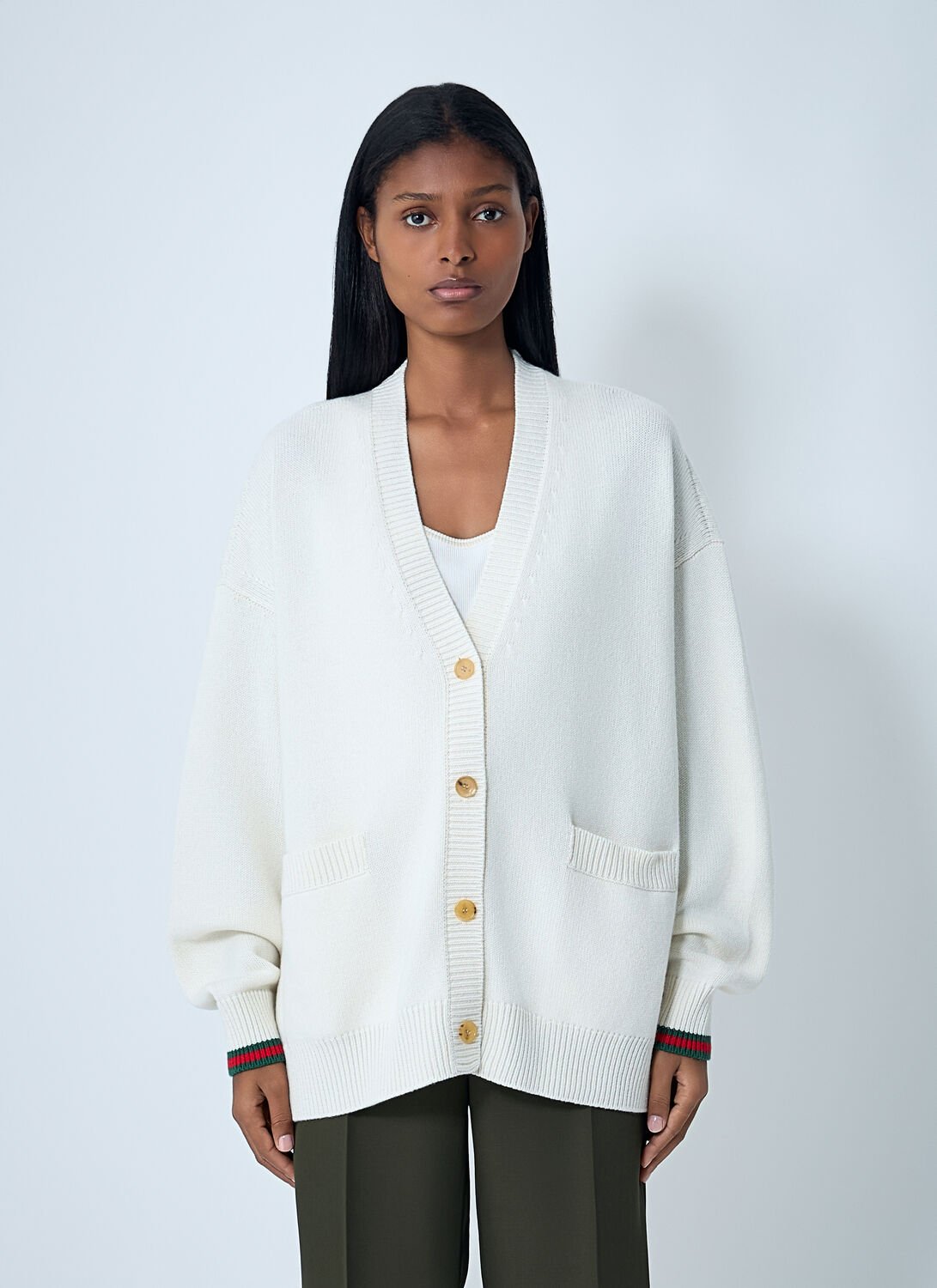 Gucci Web Trim Cardigan In White
