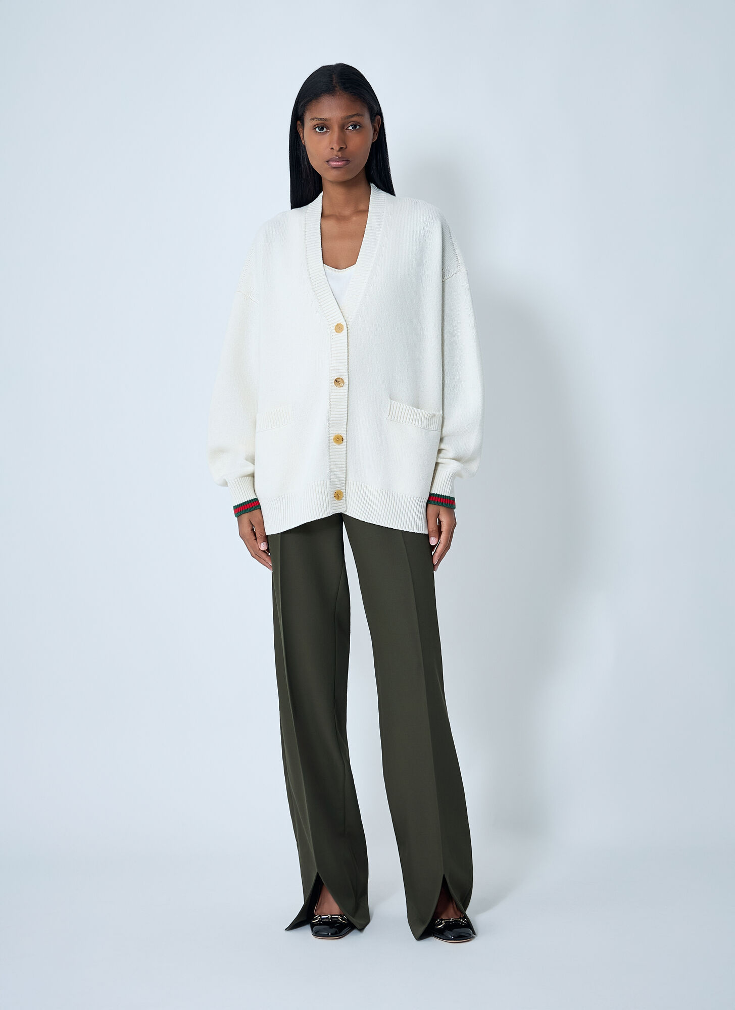  Gucci Gucci Web Trim Cardigan - Frau Strick Beige S 