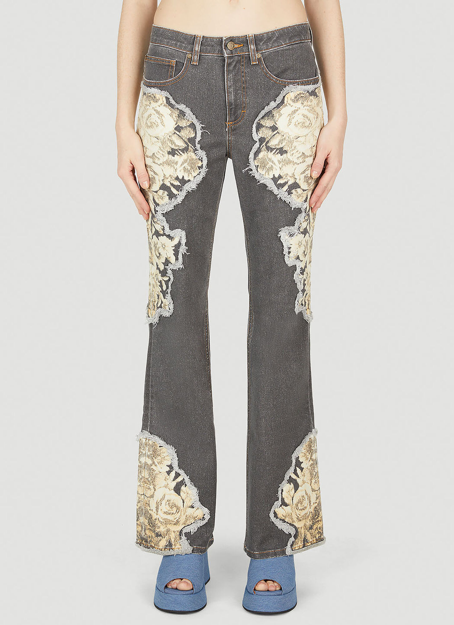 Guess Usa Women's Grey Floral Printed Flared Jeans - Woman Jeans 25